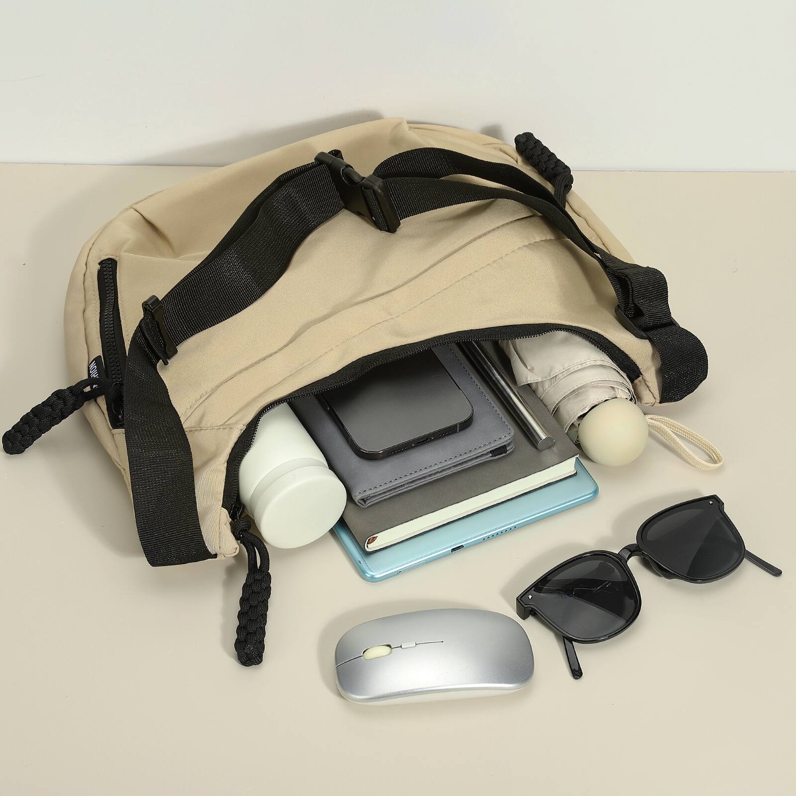 Alt View 4. Unique Bargains - Arch Moon Crossbody Bag for Women Nylon Curved Purse Lightweight Dumpling Shoulder Bag for Travel Casual - Khaki.