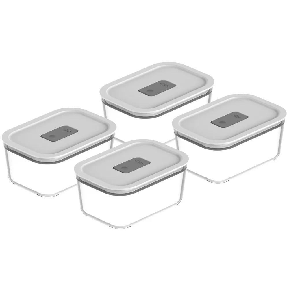 Alt View 7. OU - OU Glass Food Storage Container Set 8pc (4 set) Stackable Airtight Leak Proof Lid w/ Microwave Valve.