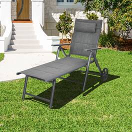 Costway - Patio Reclining Chaise Lounge Padded Chair Aluminum Adjust Neck Pillow - Gray