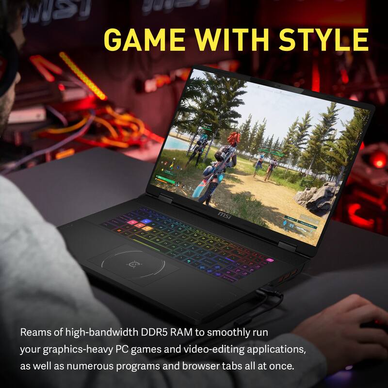 GAME WITH STYLE

Reams of high-bandwidth DDR5 RAM to smoothly run your graphics-heavy PC games and video-editing applications, as well as numerous programs and browser tabs all at once.