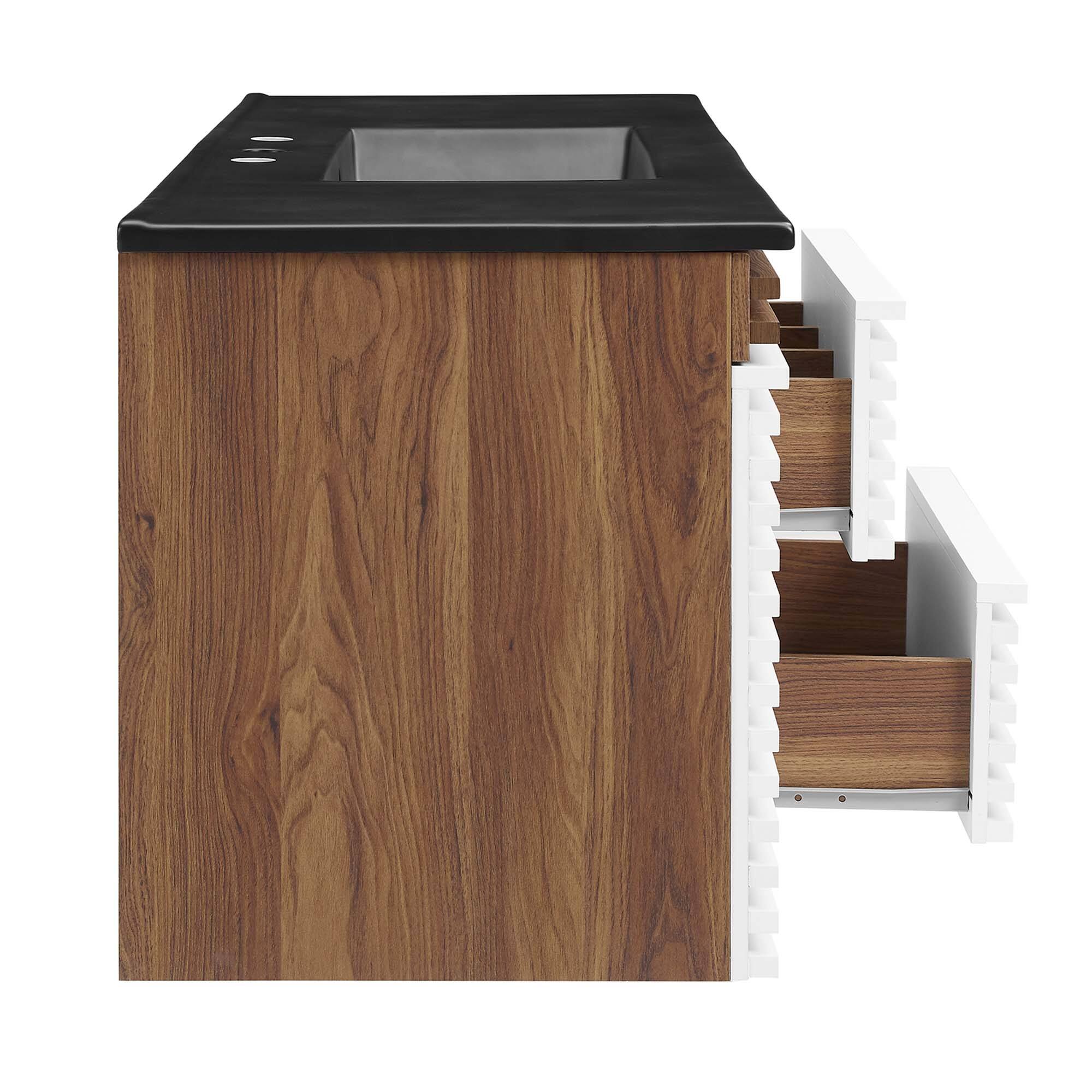 Alt View 4. Modway - Render 48" Wall-Mount Bathroom Vanity Basin Included by Modway - White Walnut Black.