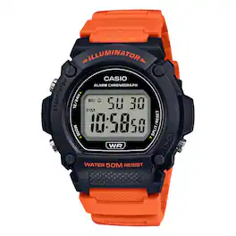 Casio - Men's Classic Digital Watch with Orange Band - W-219H-4AVCF - Black