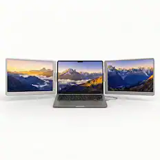 Front. INVZI - MagHub Trio 16" Laptop Triple Screen Extender with Dual IPS Displays, USB-C / USB-A, Driver Required.
