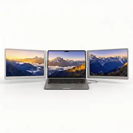 Front. INVZI - MagHub Trio 16" Laptop Triple Screen Extender with Dual IPS Displays, USB-C / USB-A, Driver Required.