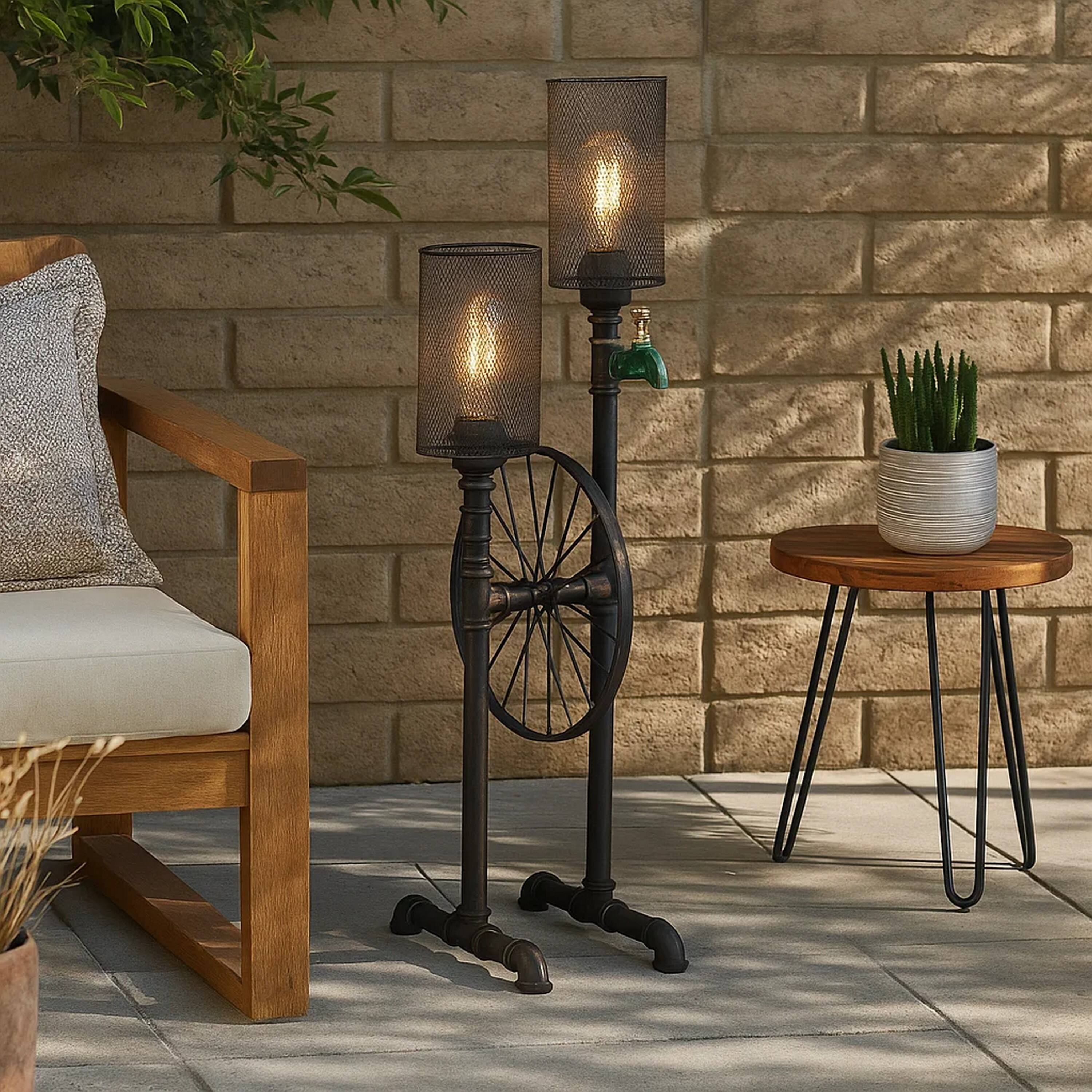 Alt View 2. Manhattan Lane - 34 Inch Table Lamp, Drum Mesh Shade, Metal Base - Bronze, Brown.