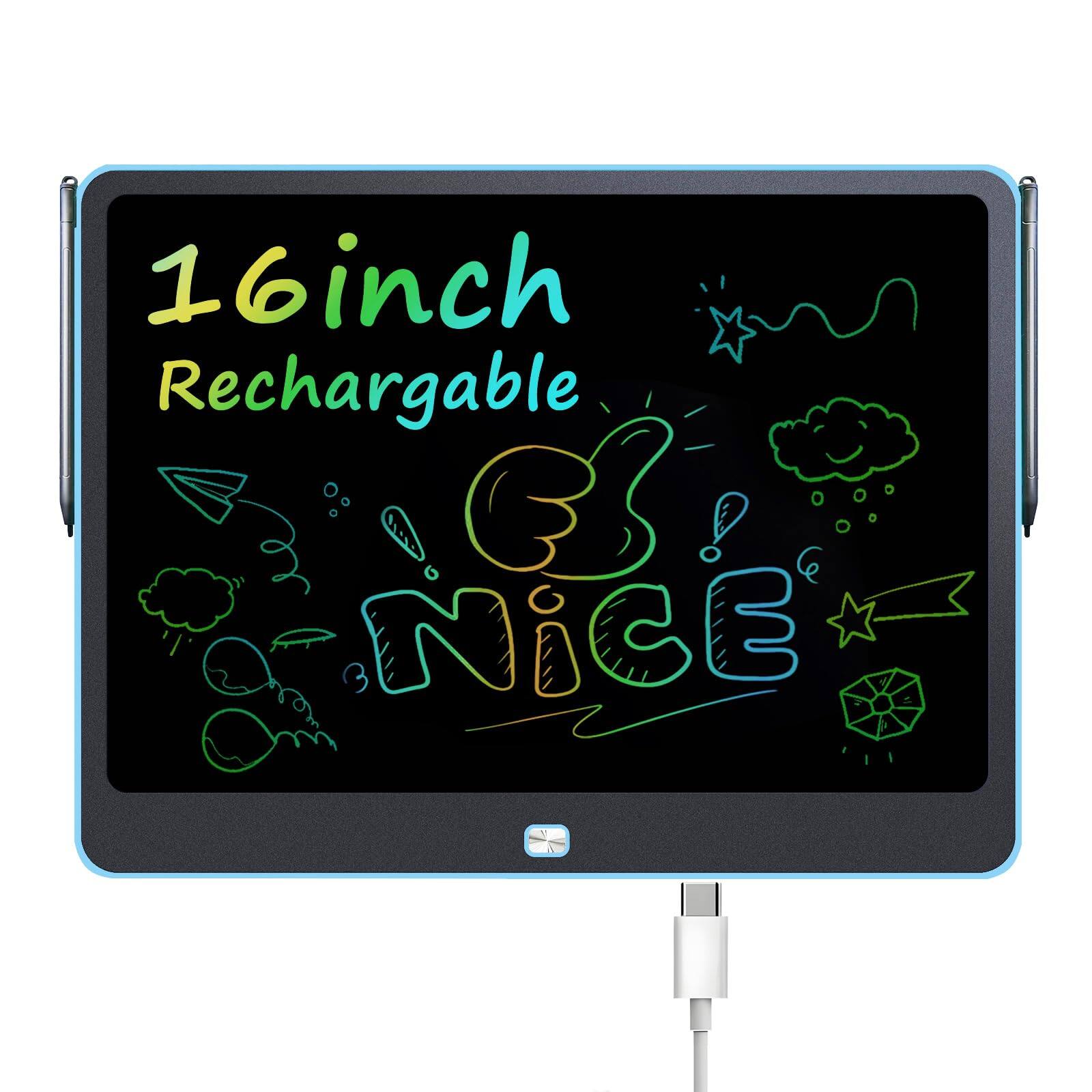 Fabibe - Rechargeable 16 Inch Lcd Writing Tablet Large Colorful Drawing Doodle Board For Ages 3-12 Years Old Electronic Pad Gi - 16-inch Blue