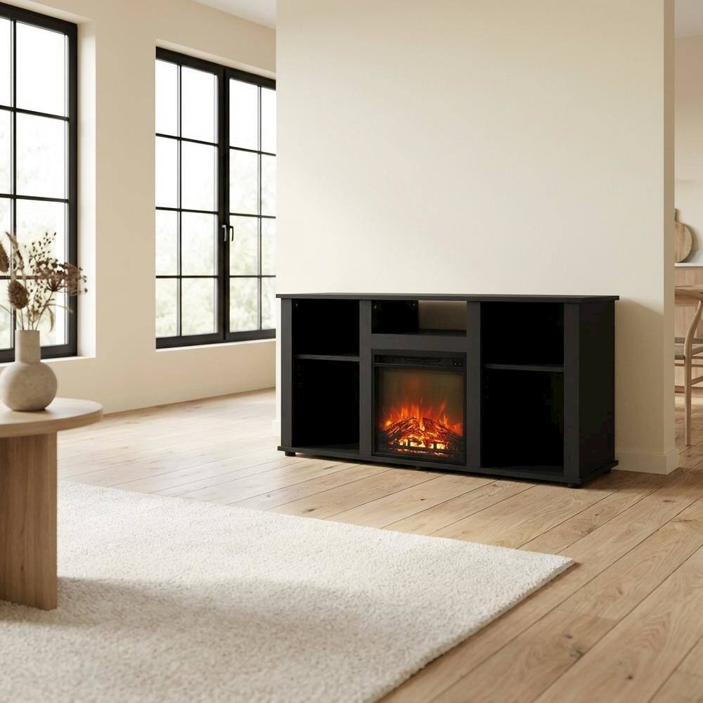 Alt View 2. FurniFact - Brown Fireplace TV Stand with Open Storage for TVs up to 55 inches - Brown.
