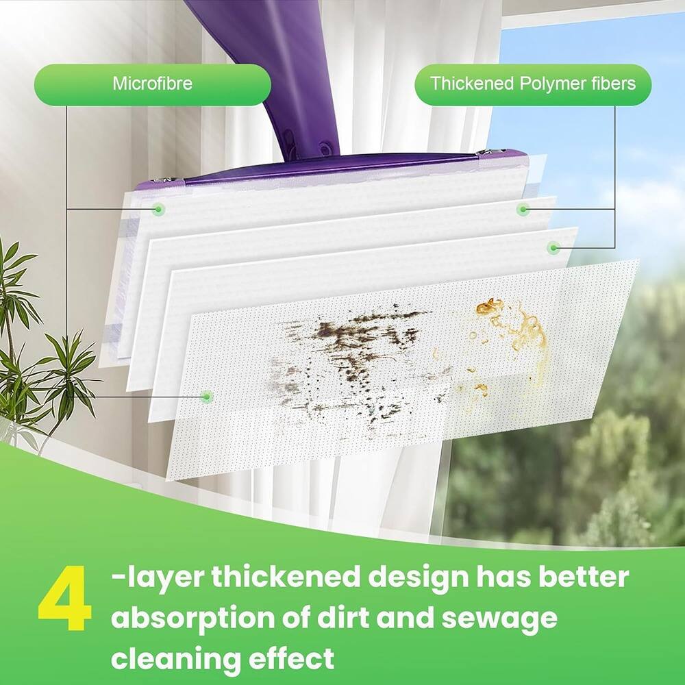 Microfibre  
Thickened Polymer fibers  

4-layer thickened design has better absorption of dirt and sewage cleaning effect