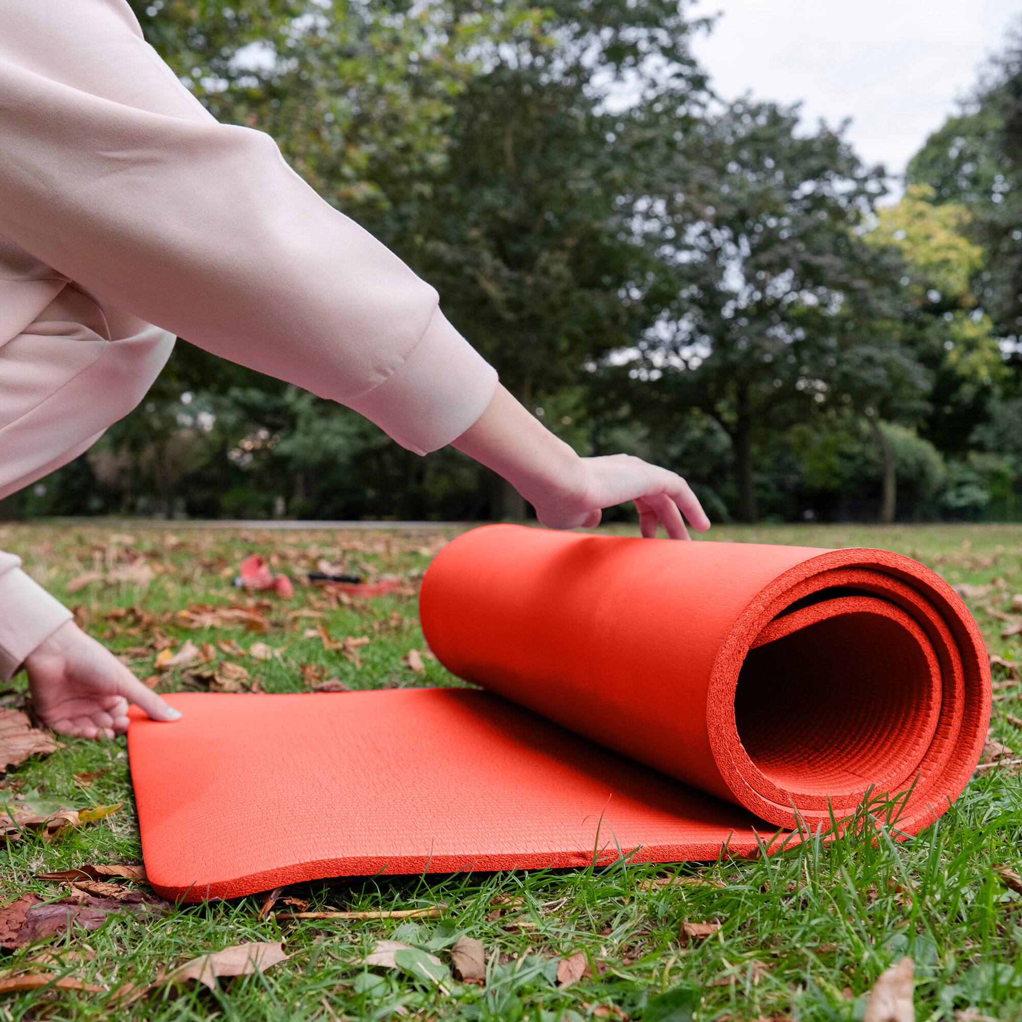 Alt View 4. BalanceFrom Fitness - BalanceFrom Fitness GoCloud 1" Extra Thick Exercise Mat w/Carrying Strap, Red - Red.