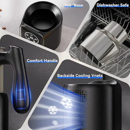 - 360° Base
- Dishwasher Safe
- Comfort Handle
- Backside Cooling Vnets
