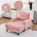 Left. Trinkets Crazed - Chenille Fabric Chaise Lounge Recliner Single Sofa Living Room Bedroom Rest Chair Wooden Sofa Legs - Pink.