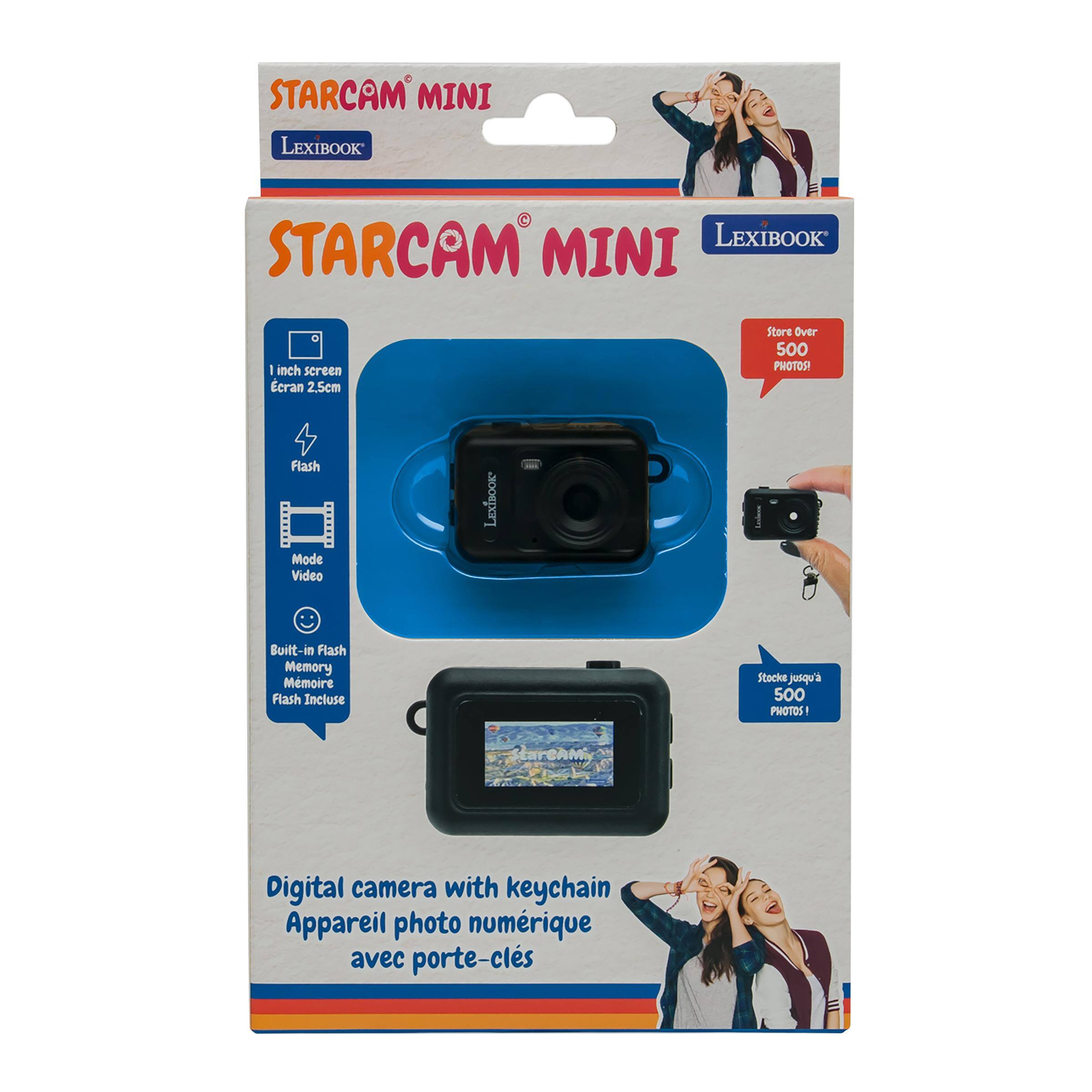 STARCAM MINI LEXIBOOK  
STARCAM LEXIBOOK MINI  
1 inch screen Ecran 2.5cm  
Store Over 500 PHOTOS!  
Flash Mode Video  
LEXIBOOK  
Built-in Flash Memory Mmoire Flash Incluse  
Stocke jusqu'à 500 PHOTOS!  
tarcami  
Digital camera with keychain Appareil photo numérique avec porte-clés