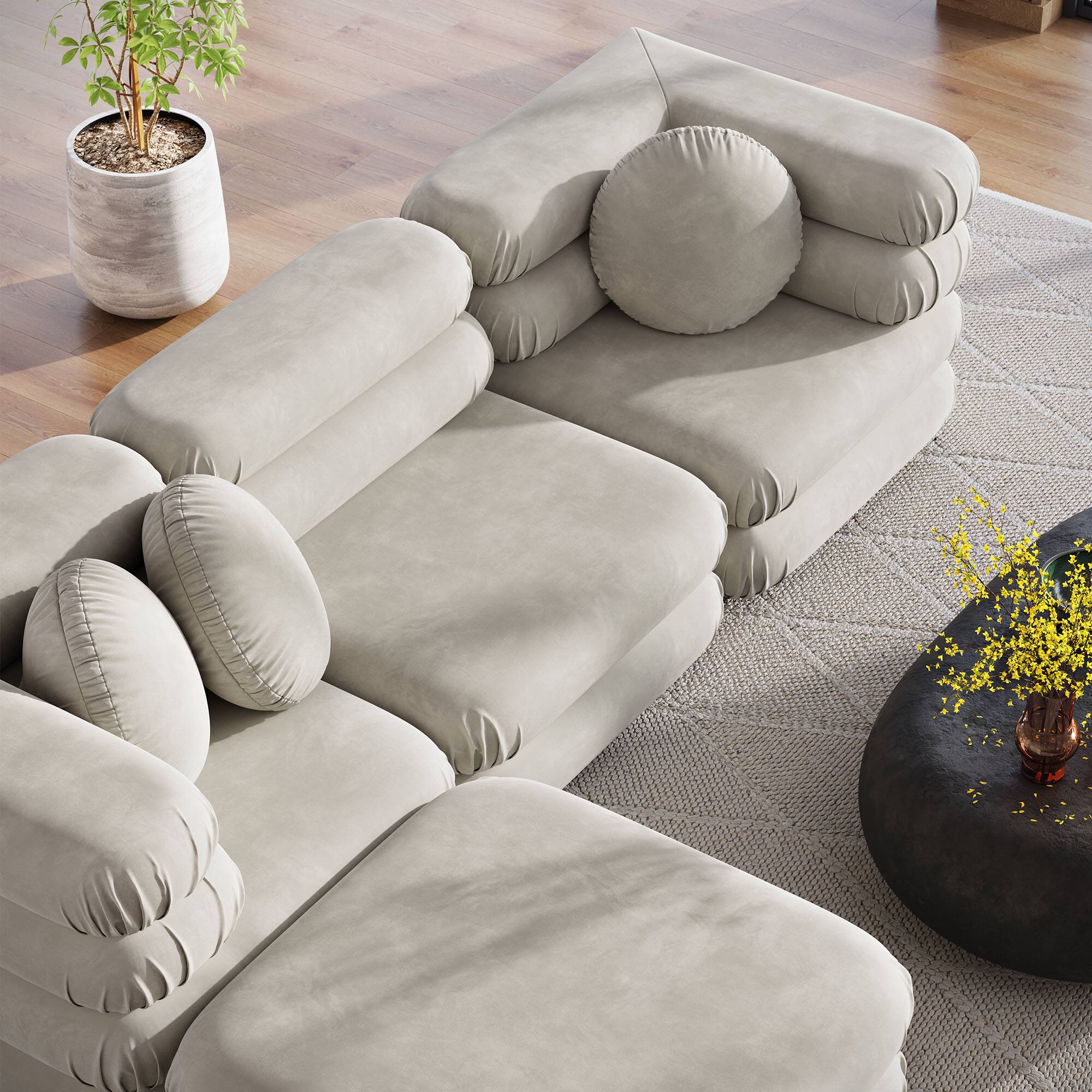 Alt View 10. Modway - Jubilee 4-Piece Modular Performance Velvet Sectional Sofa by Modway - Almond.