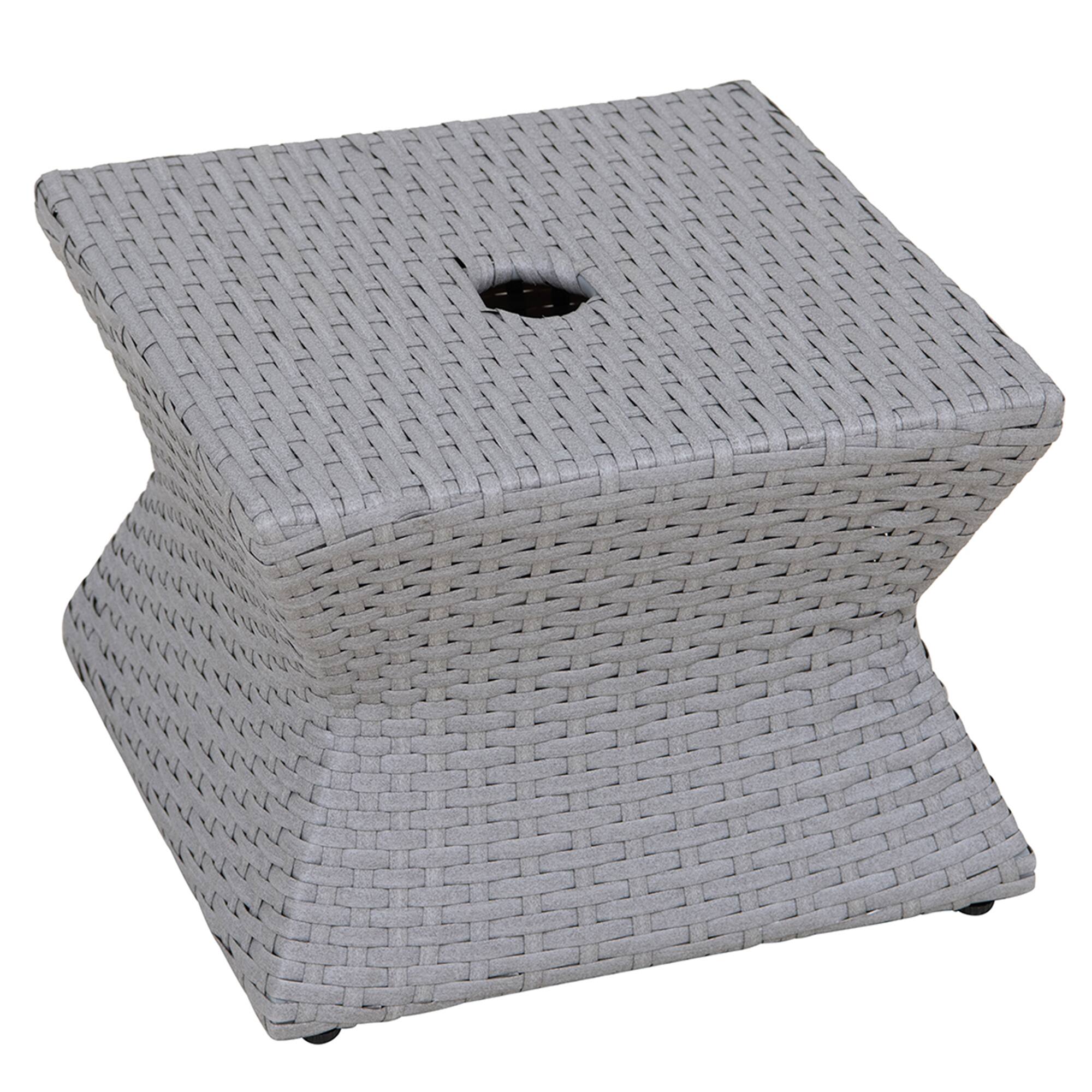 Angle. SUNJOY - Sunjoy 16” Square Outdoor Wicker Side Table with Umbrella Hole, Combination Umbrella Stand Side Table, Grey - Gray.