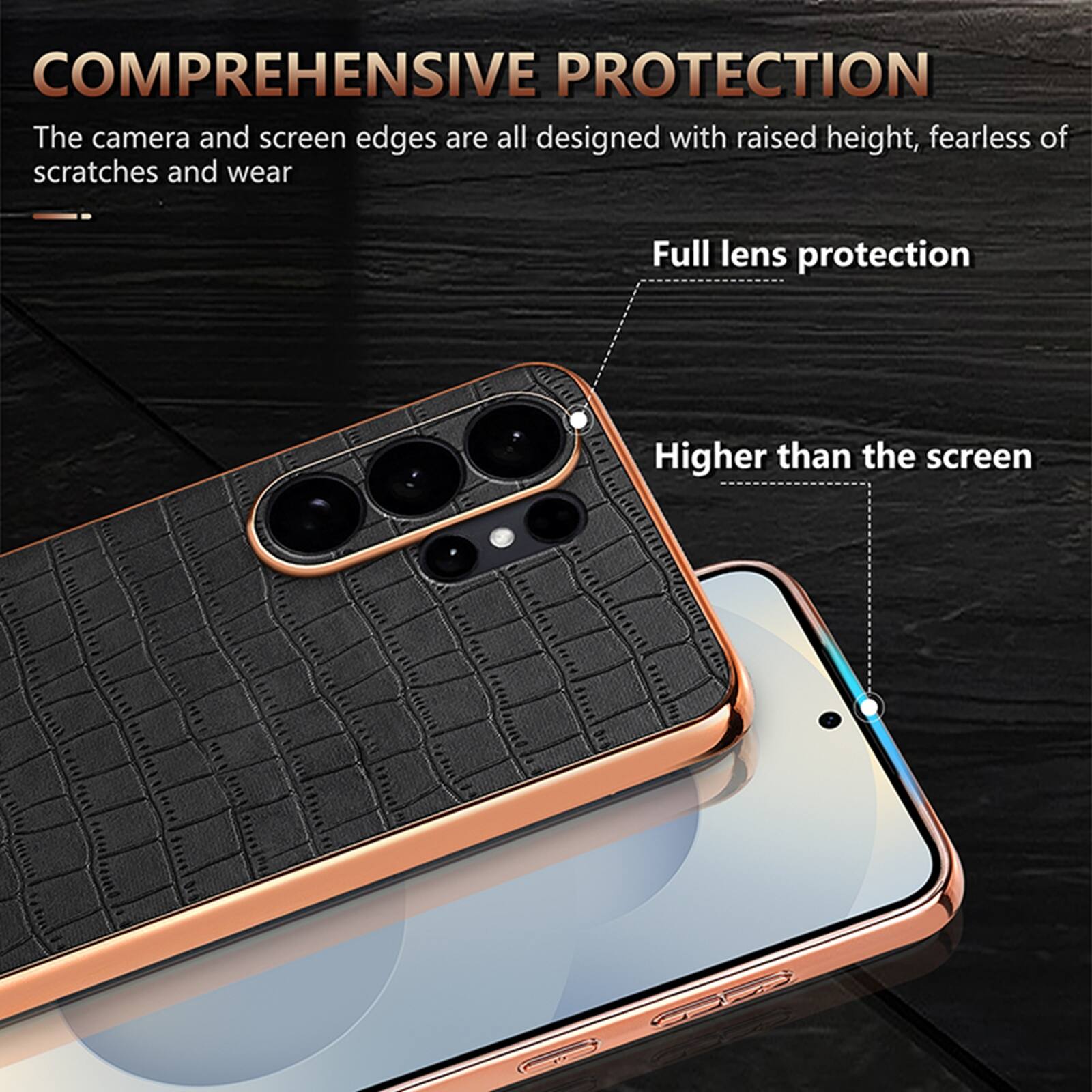 COMPREHENSIVE PROTECTION  
The camera and screen edges are all designed with raised height, fearless of scratches and wear  

Full lens protection  
Higher than the screen