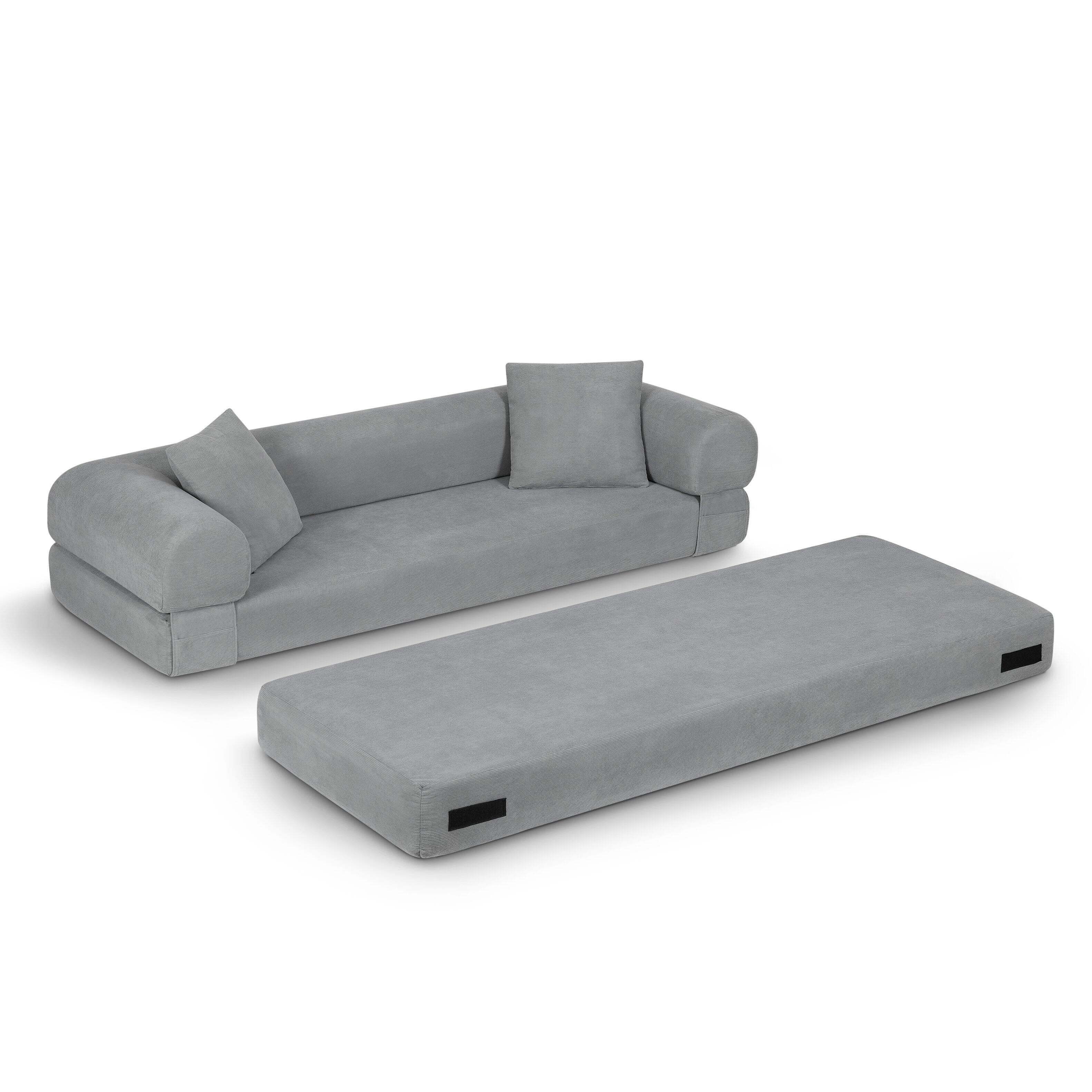 Alt View 2. Loheer - Loheer Queen Sleeper Sofa Bed, 80 Inch Corduroy Convertible Fold Out Couch with Storage, Boneless Couch in a Box - Light Gray.