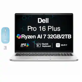 Dell - Upgraded - Pro 16 Plus Laptop 16.0 WUXGA Display (Ryzen AI 7 350, 32GB, 2TB SSD, AMD Radeon 860M, Win 11 Pro) w/USB Hub - Platinum Silver