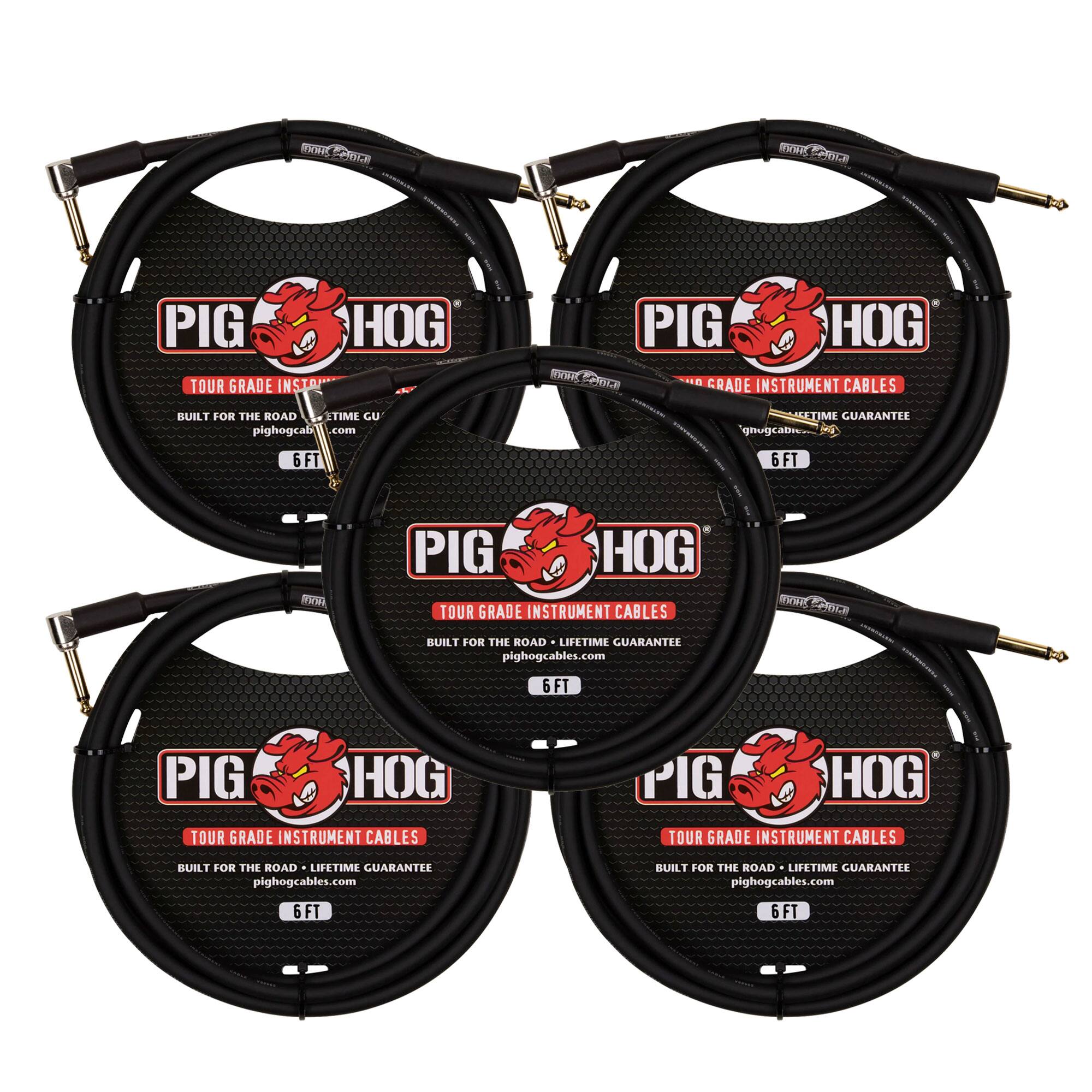 5-Pack Pig Hog 6ft 1/4" - 1/4" Right Angle 8mm Instrument Cable