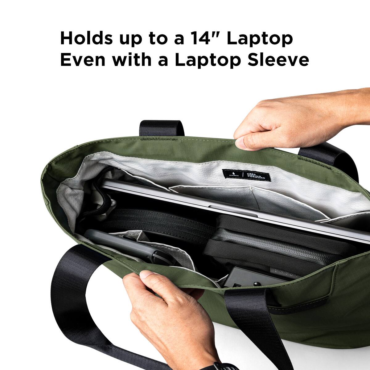 Holds up to a 14" Laptop Even with a Laptop Sleeve