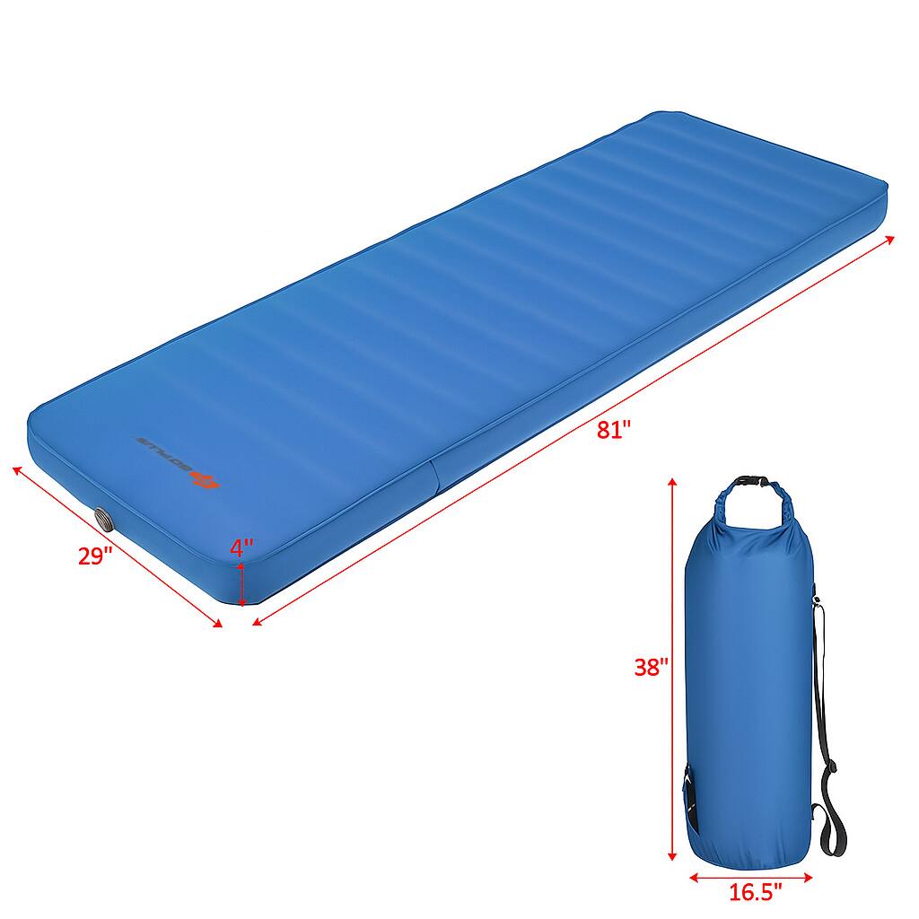 Left. BreeBe - Self-Inflating Foldable Camping Pad with Storage Bag - Blue.