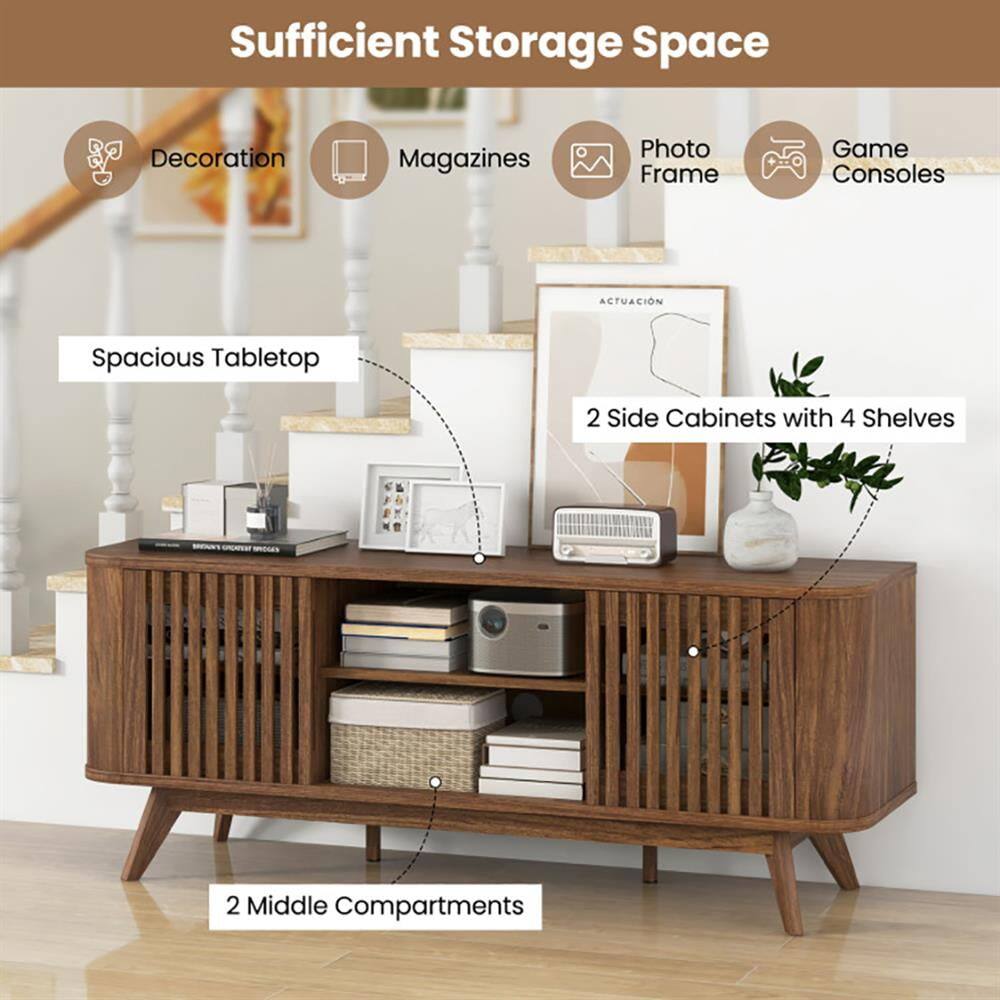 Sufficient Storage Space  
Decoration Magazines Photo Frame Game Consoles  
Spacious Tabletop  
2 Side Cabinets with 4 Shelves  
2 Middle Compartments