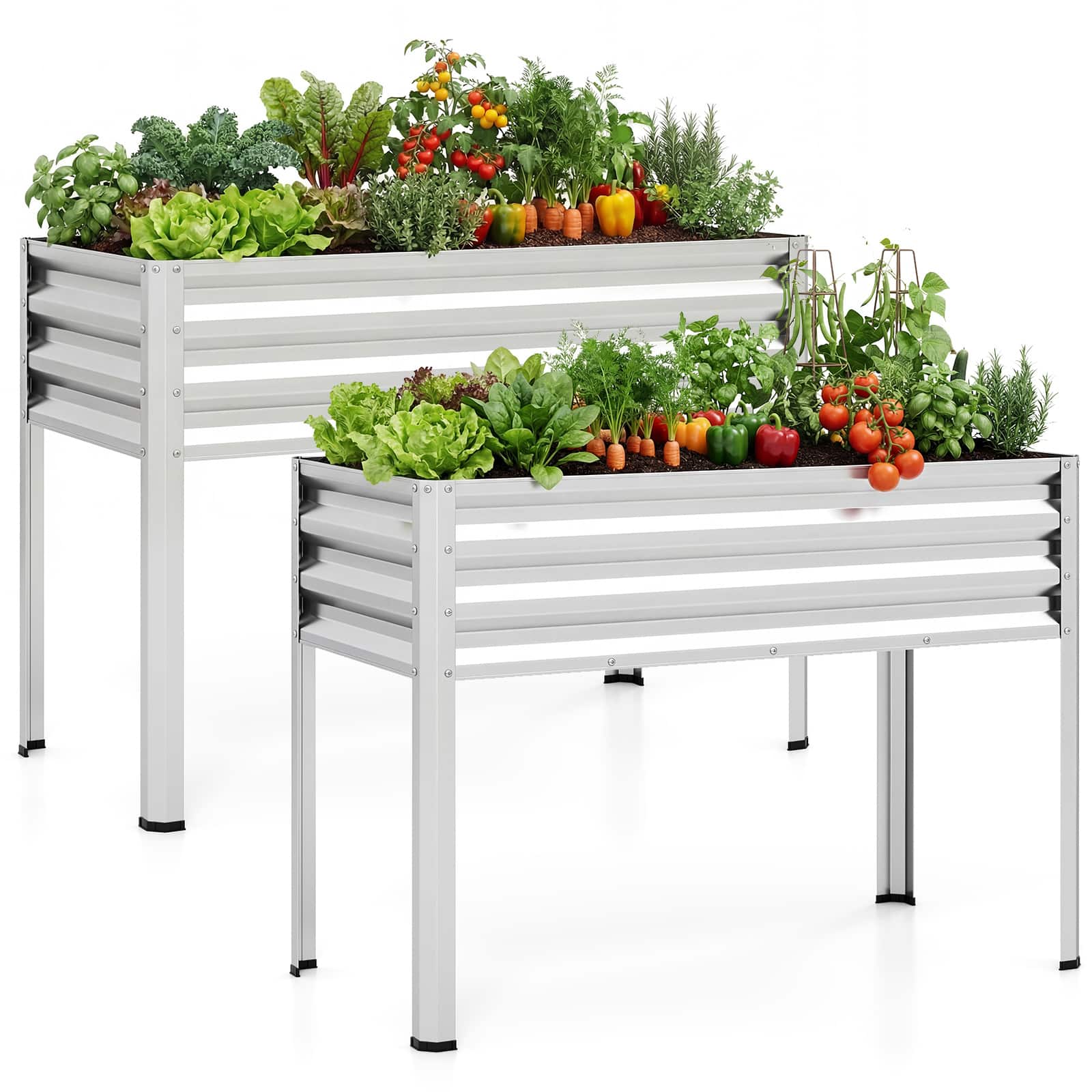 Costway - 2 PCS Raised Garden Bed with Legs, Electro-Coating Metal Large Elevated Planter Box - Silver