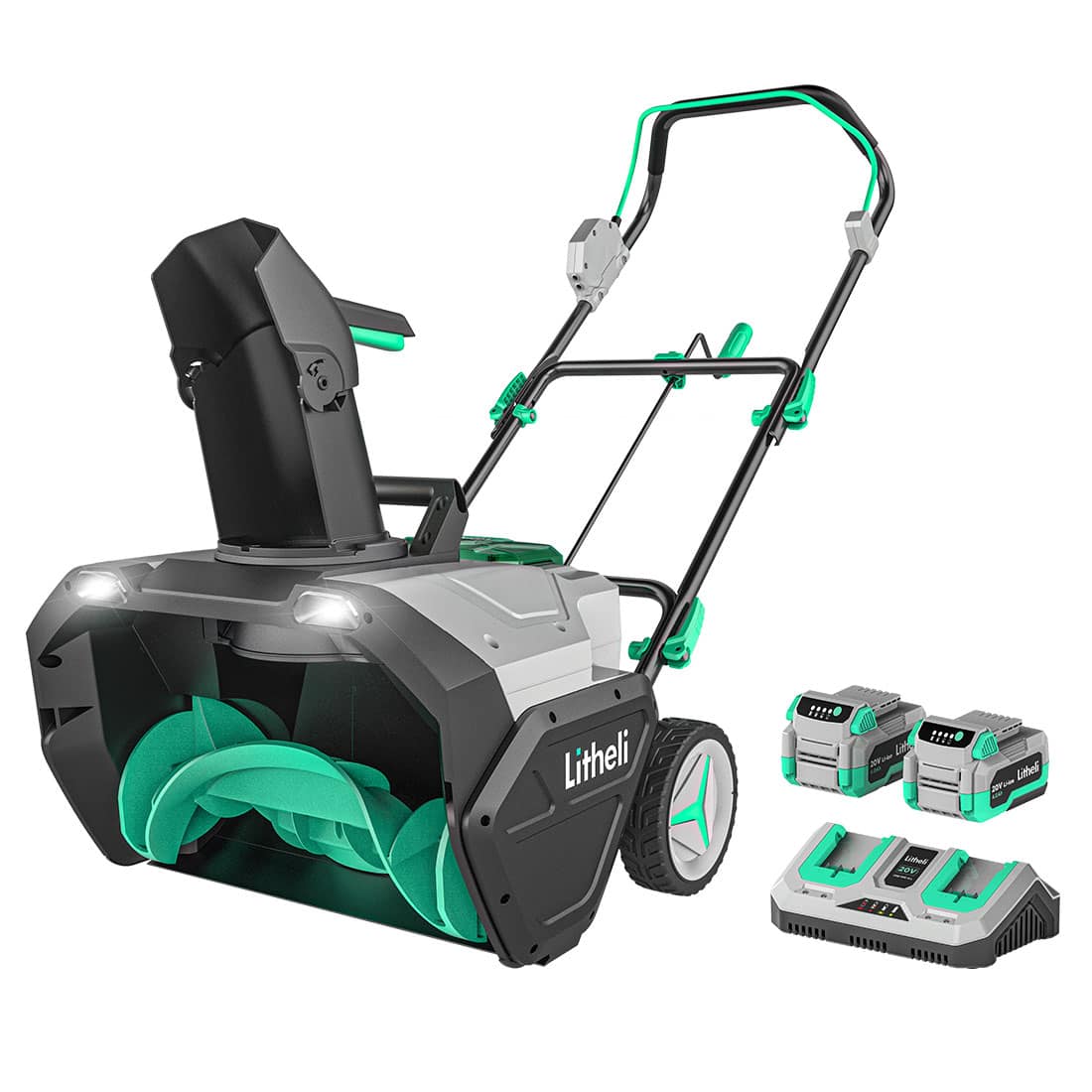 Litheli - 2X20V Cordless Snow Blower, 20 Inch Snow Thrower with 4.0Ah Battery, Electric Snow Blowers with LED Spotlight an - BLACK AND WHITE