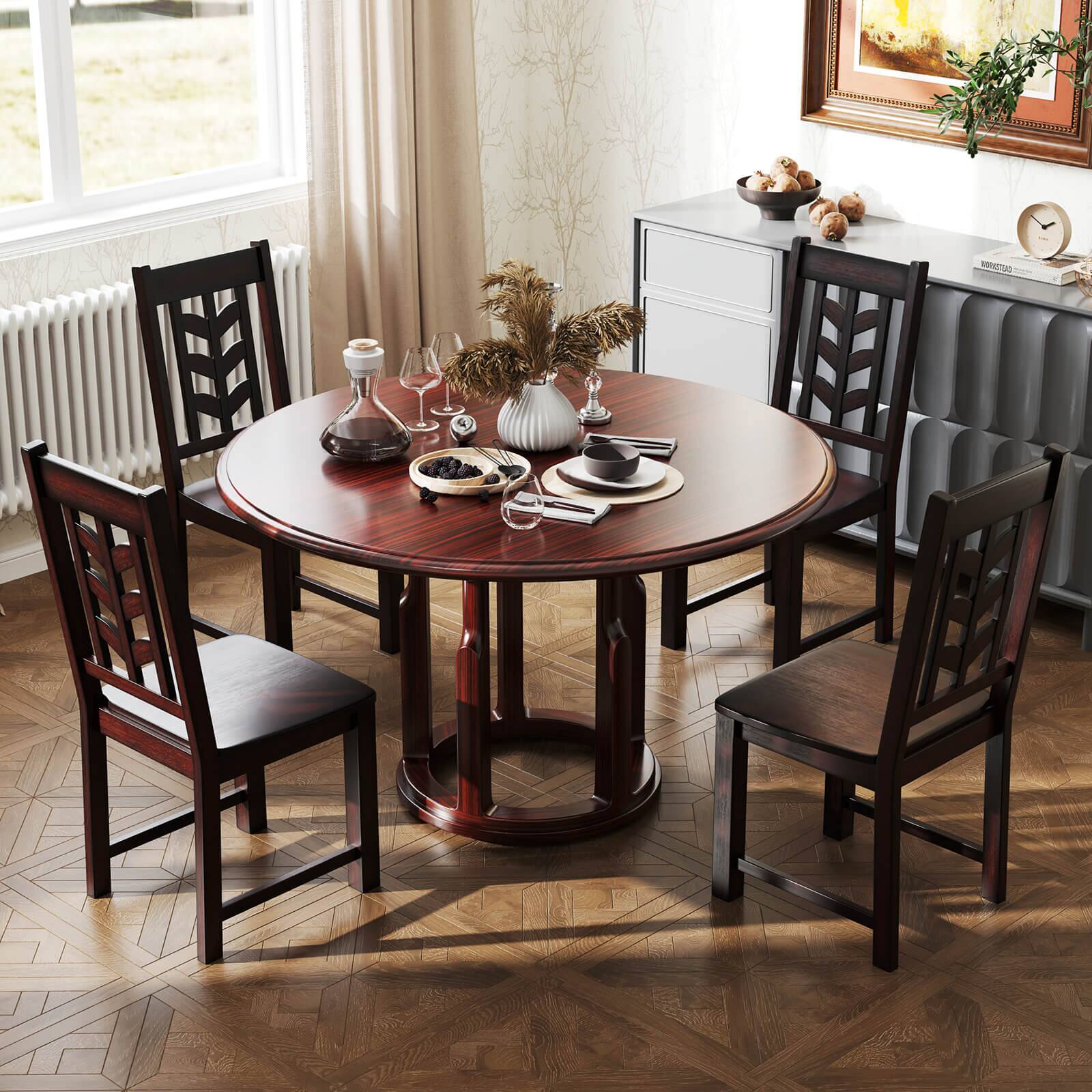 Alt View 1. Costway - Costway Dining Chair Set of 4 with Rubber Wood Frame & Leaf-shape High Back for Kitchen Brown - Brown.