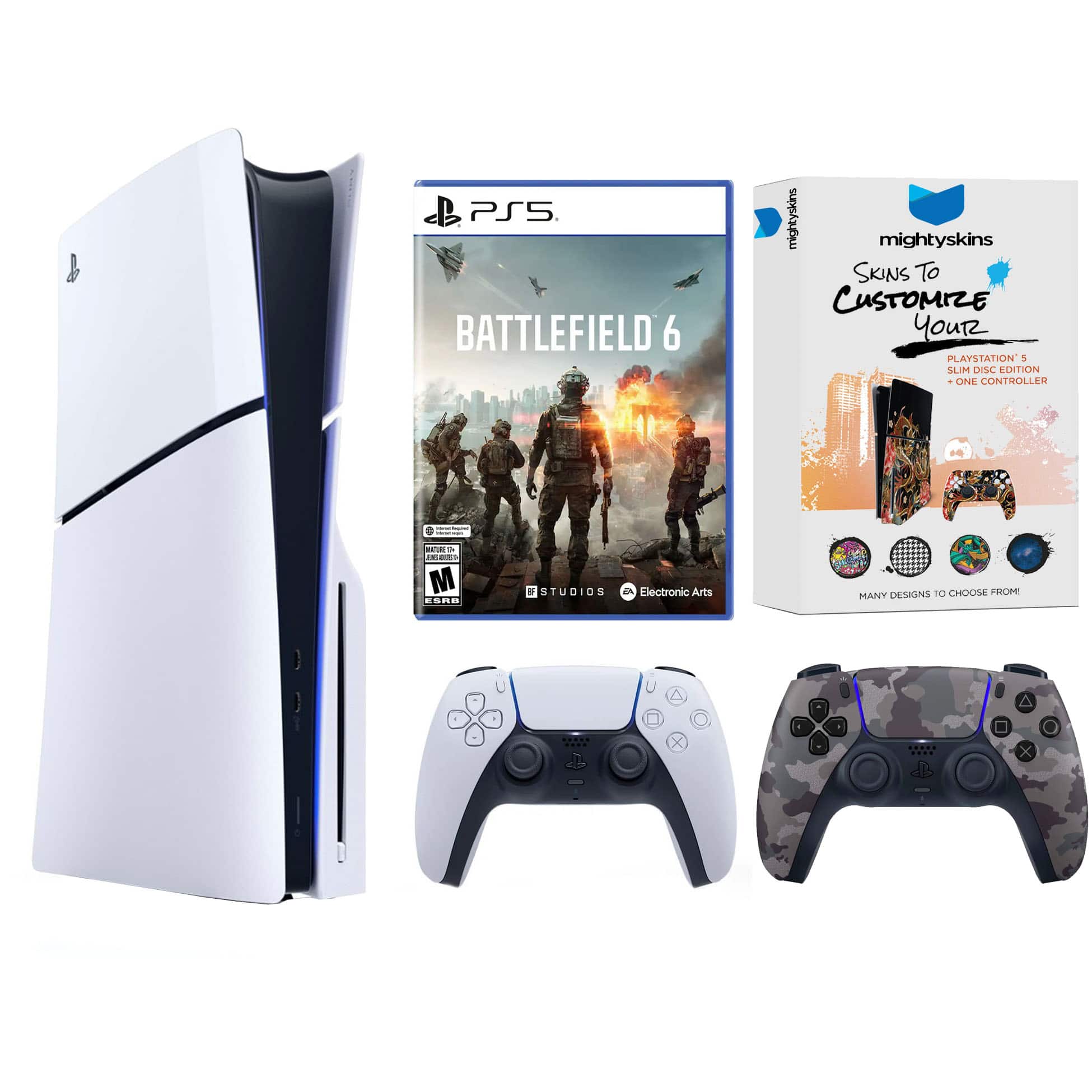 PlayStation 5 Slim Disc Bundle with Battlefield 6, MightySkins Code and Extra Controller - PlayStation 5