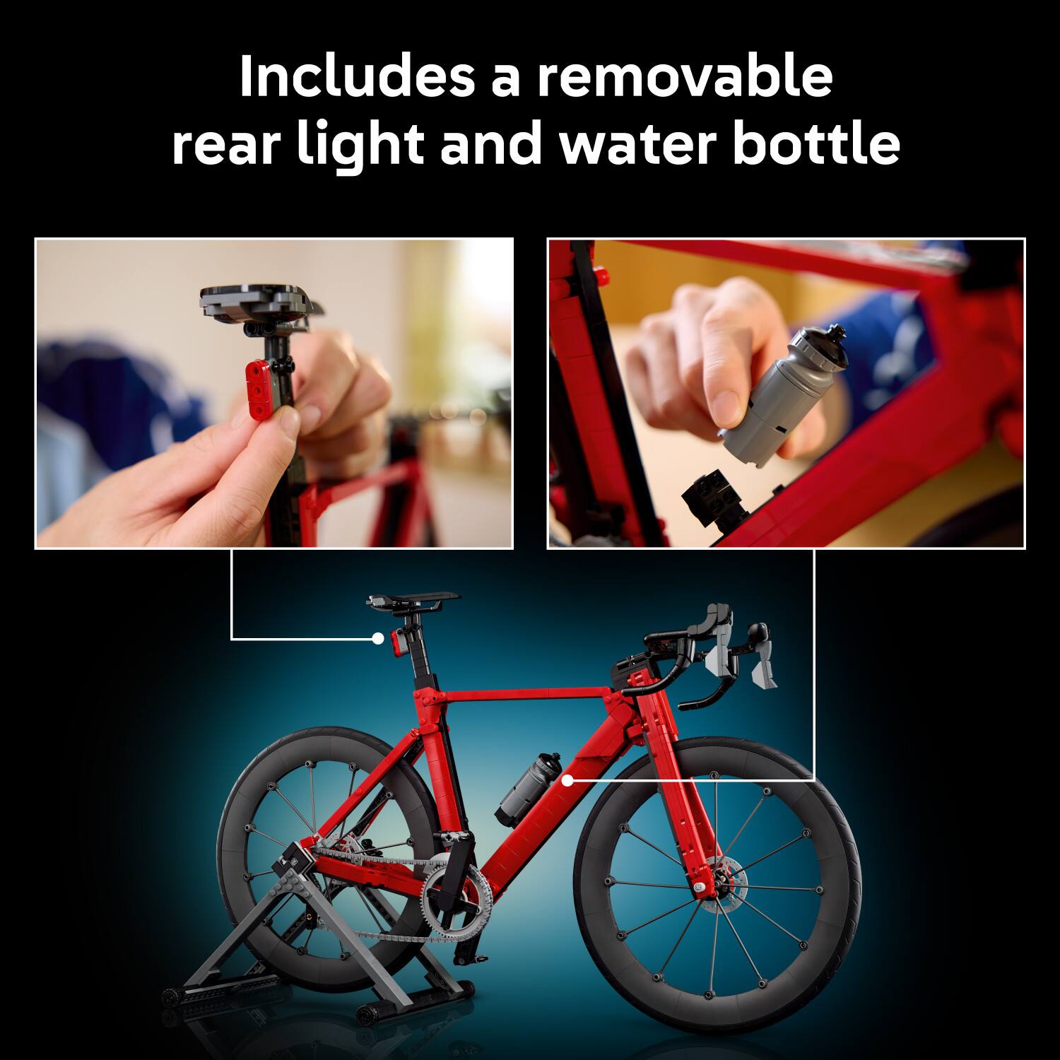 Includes a removable rear light and water bottle