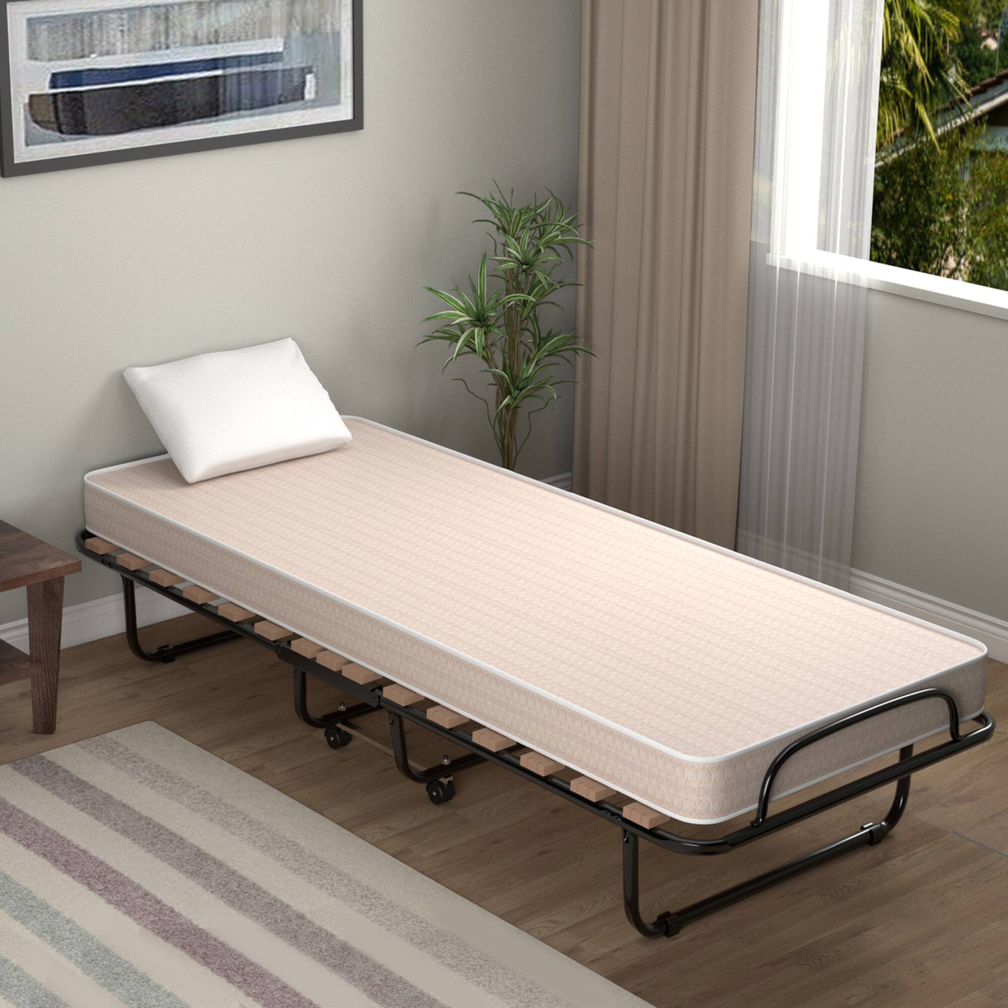 Alt View 2. Gymax - Gymax Folding Bed Rollaway Metal Guest Bed Sleeper Made in Italy w/ Memory Foam Mattress Beige - Beige.