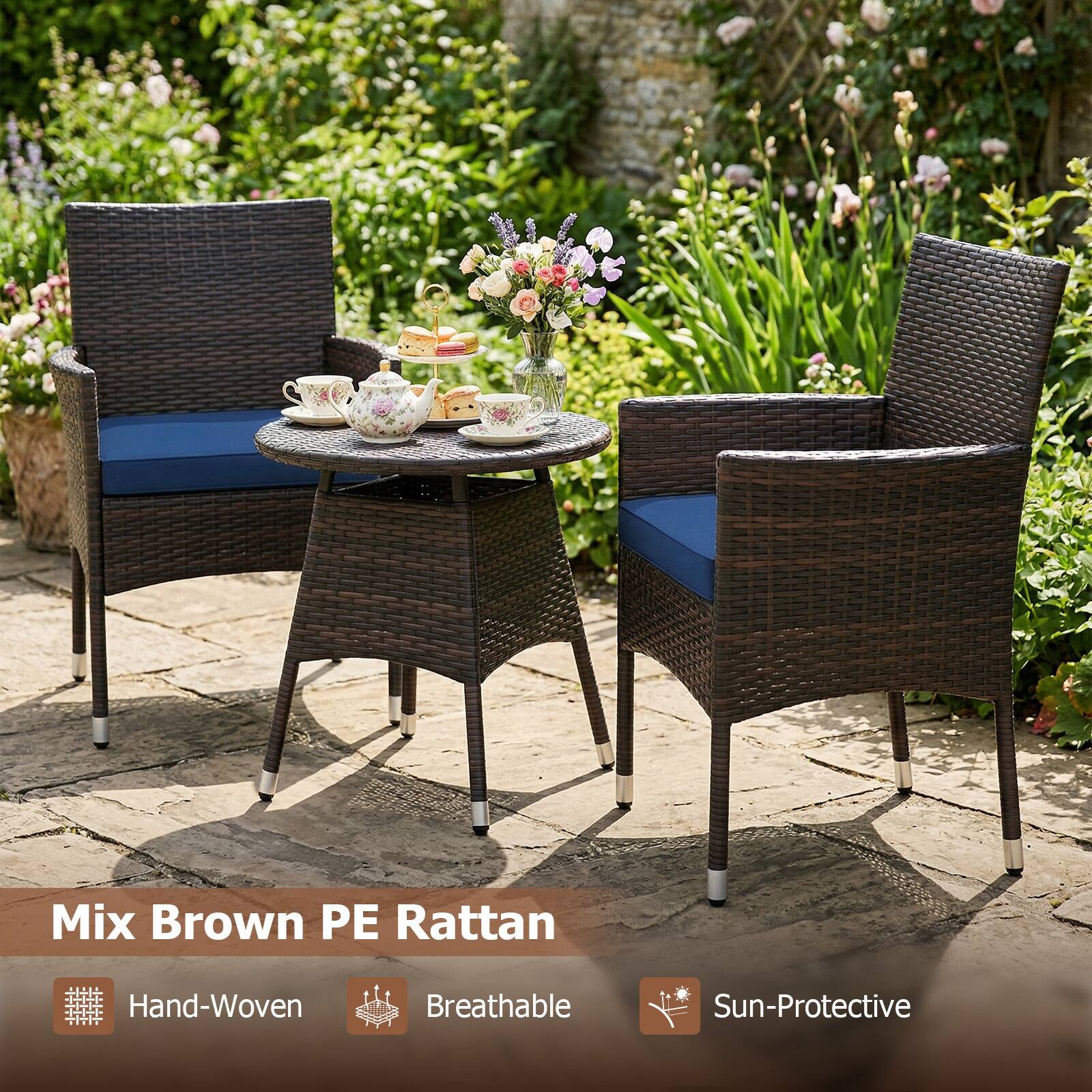 Mix Brown PE Rattan  
Hand-Woven  
Breathable  
Sun-Protective