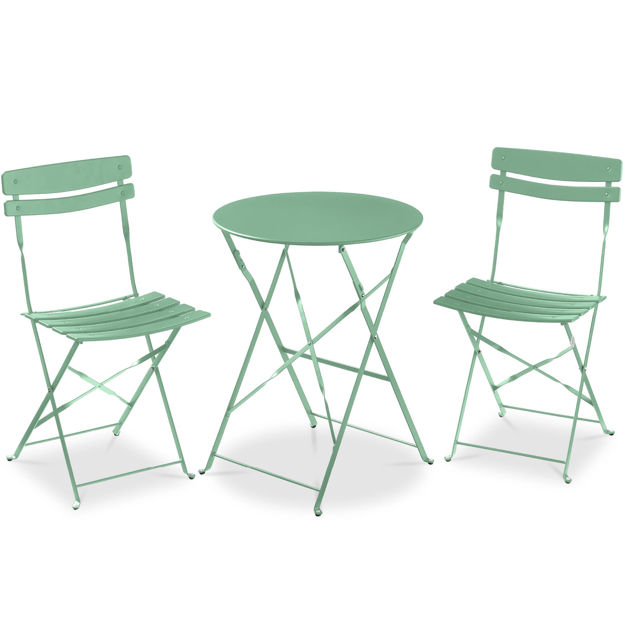 Front. Best Choice Products - Best Choice Products 3-Piece Small Bistro Set, Folding Patio Furniture Set of 2 Chairs and Table - Sage - Sage.