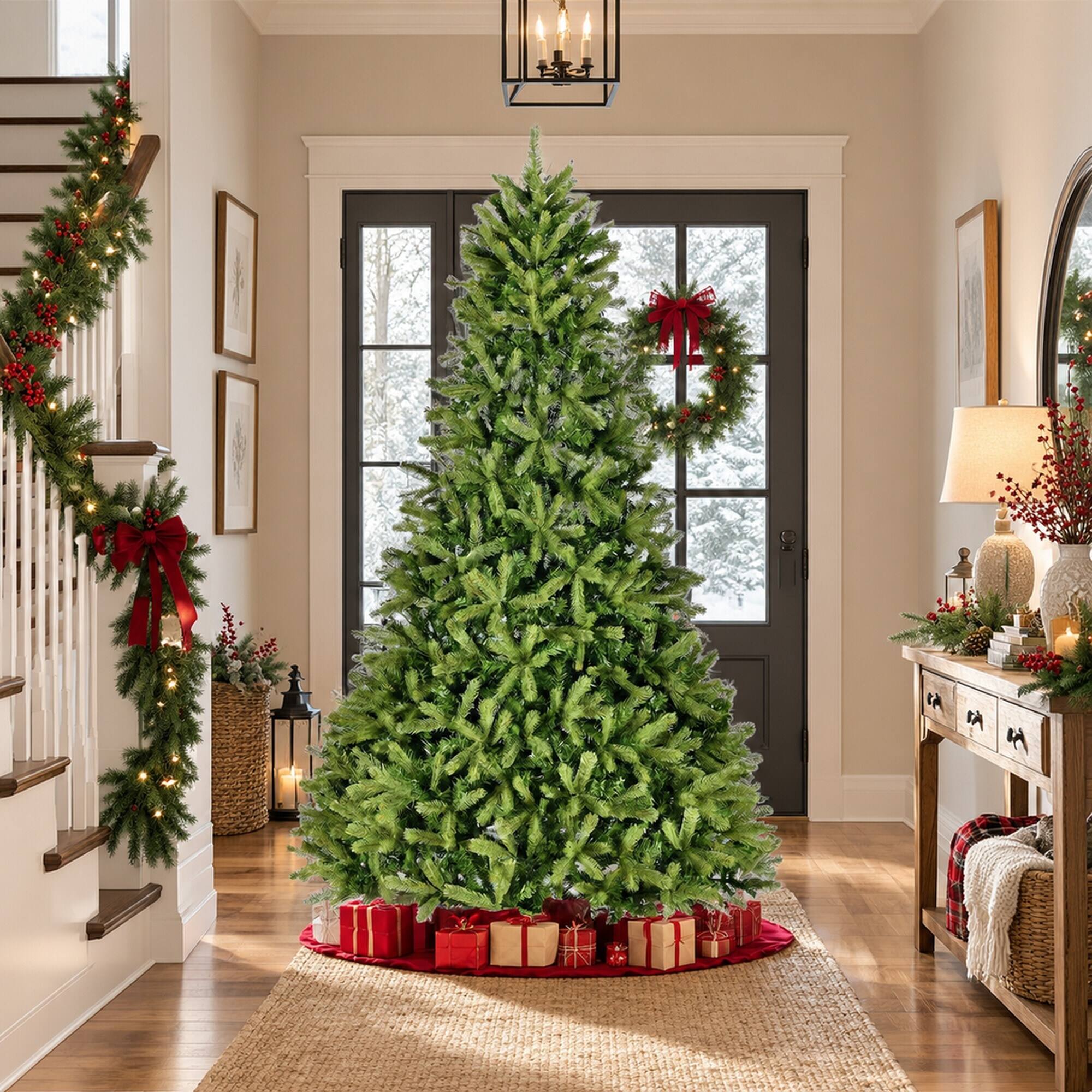 Alt View 1. RYHNUYNE - 9FT Unlit Artificial Christmas Tree With 2576 Mixed PE and PVC Tips, Hinged Spruce Branches and Metal Stand - Green.