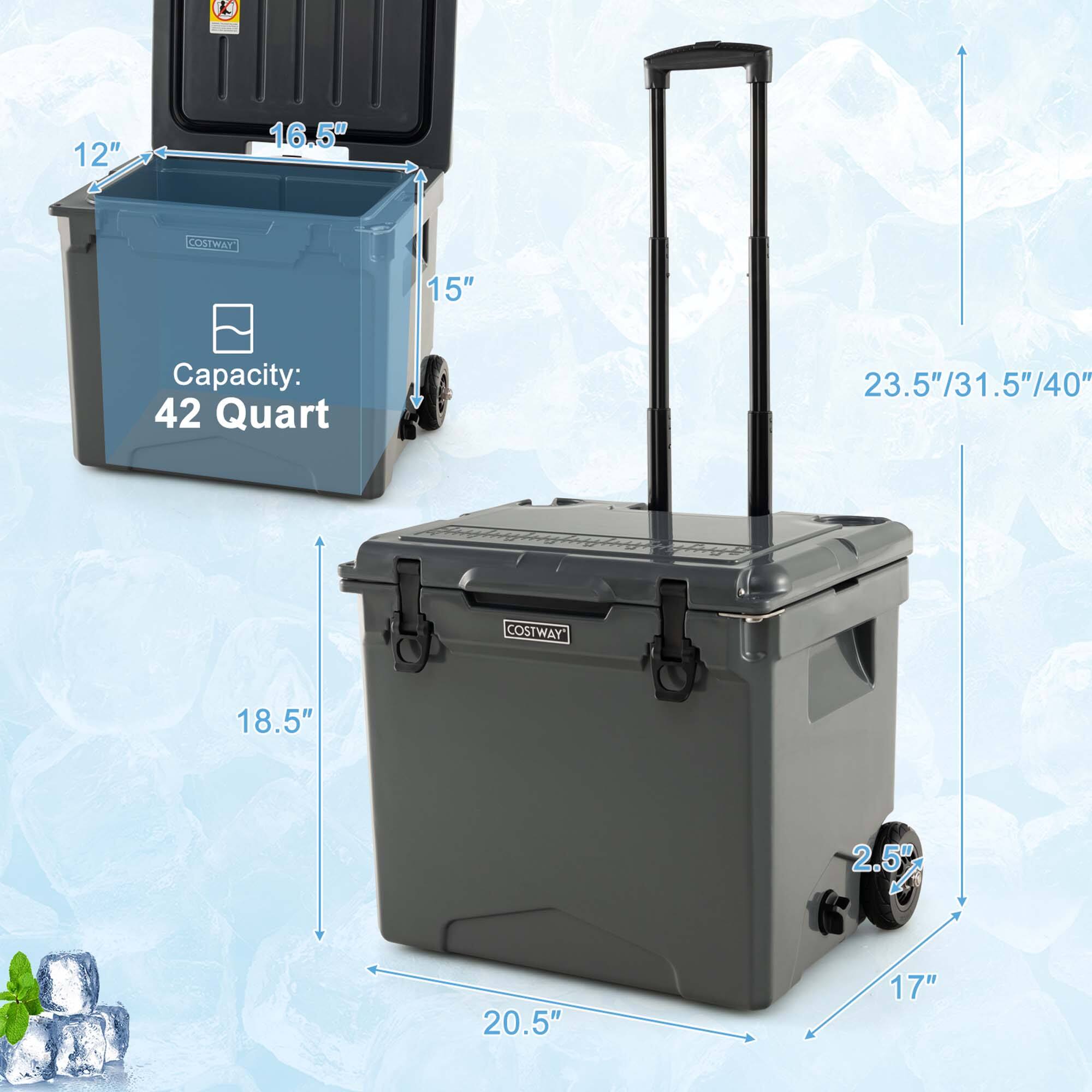 - 12"
- 16.5"
- 15"
- Capacity: 42 Quart
- 23.5"/31.5"/40"
- 18.5"
- 20.5"
- 2.5"
- 17"