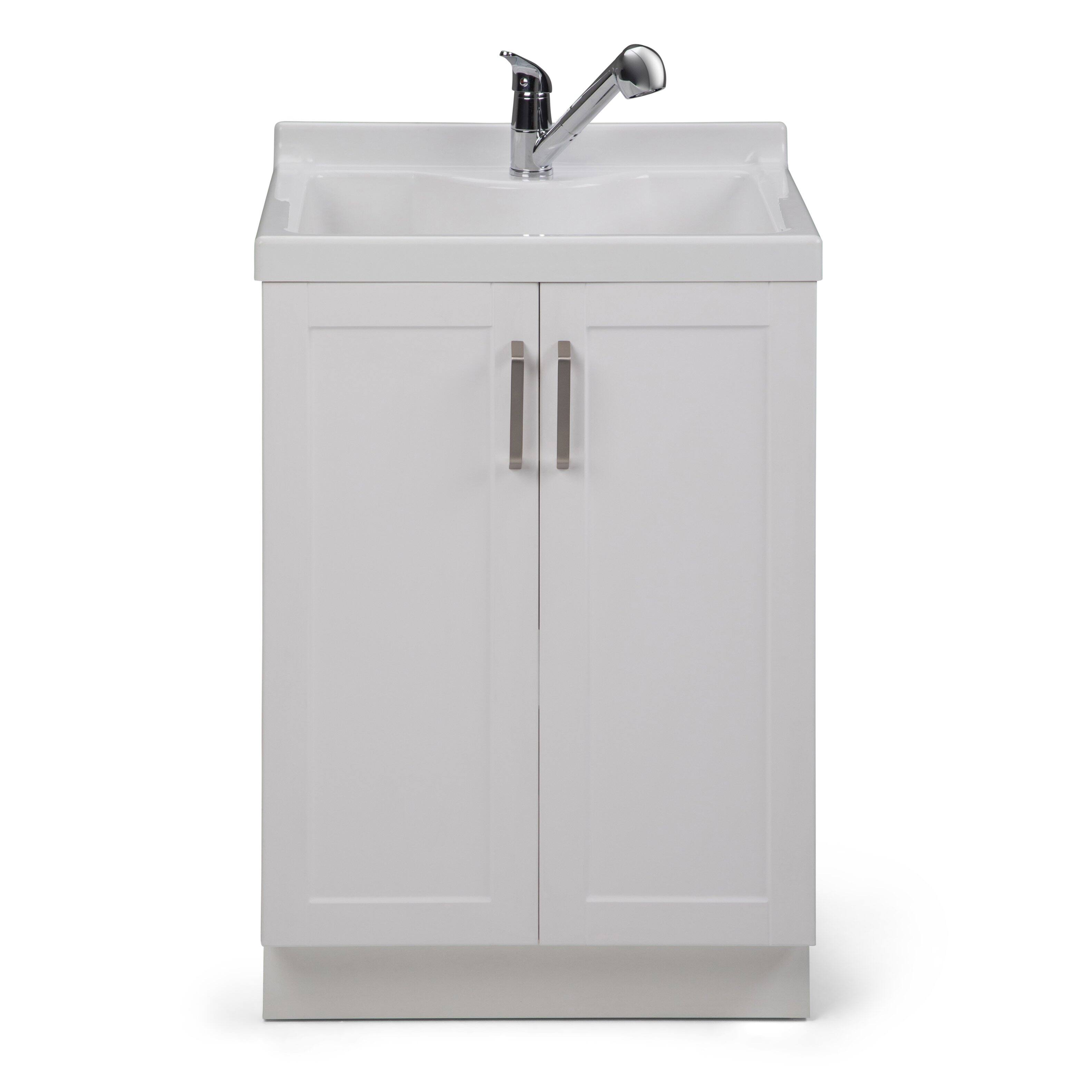 Left. Simpli Home - Kyle  All-in-One 24-inch ABS Utility Sink & Cabinet - Pure White.
