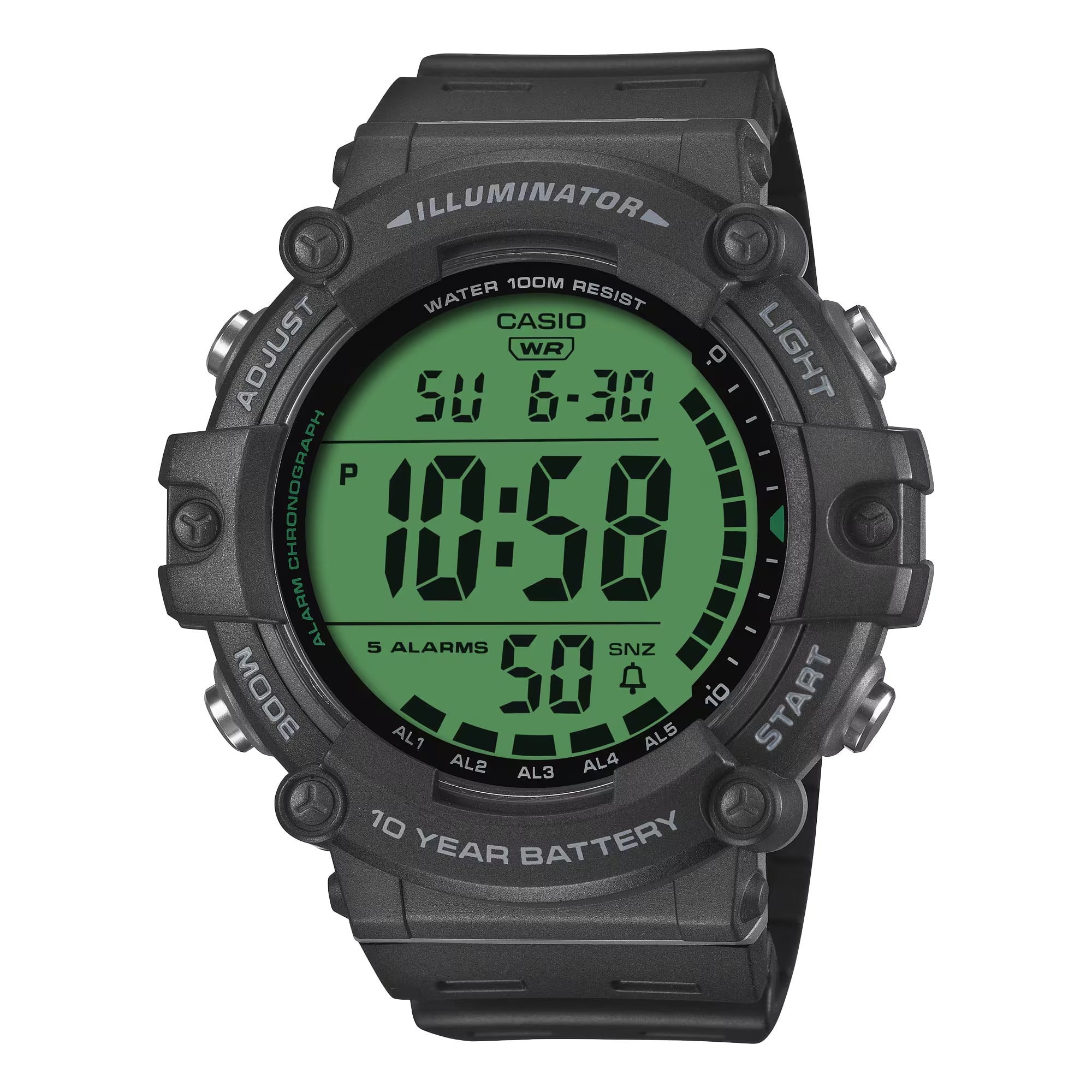 Casio - Men’s Digital Sport Watch with Green Dial - AE-1500WHC-1AV - Black