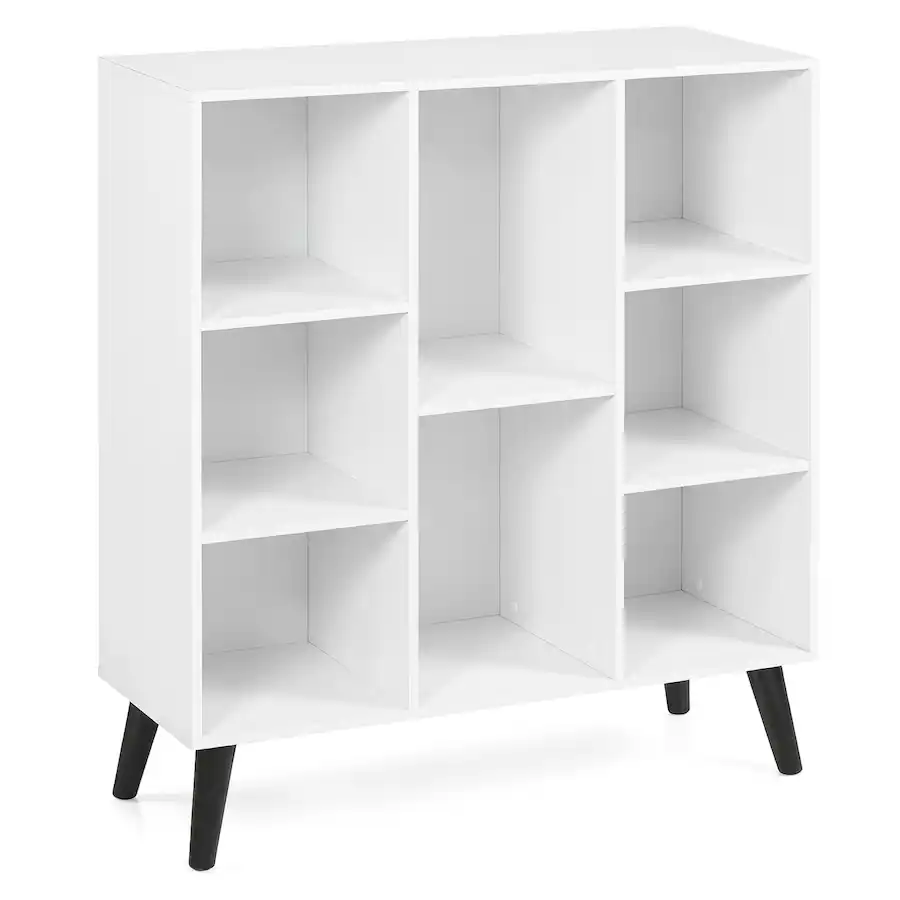 Costway 8 Cube Bookshelf, 3 Tier Bookcase with Elevated Metal Legs for ...