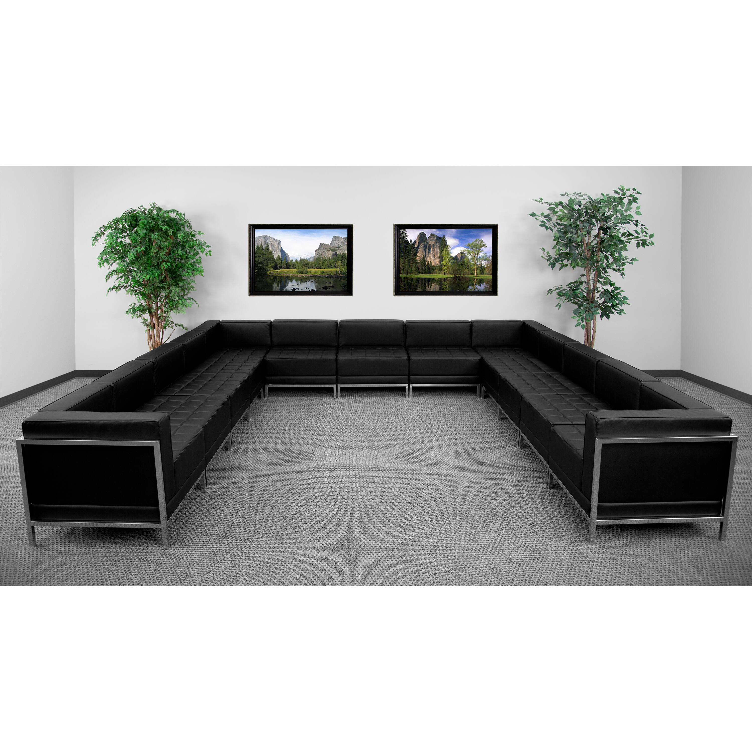 Angle. Flash Furniture - HERCULES Imagination 13-Piece U-Shape Reception Guest Chair Sectional with Ganging Clips, Model ZB-IMAG-U-SECT-SET2 - Black.