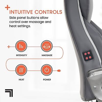 INTUITIVE CONTROLS  
Side panel buttons allow control over massage and heat settings.

+ INTENSITY  
+ MASSAGE  
+ HEAT  
+ POWER