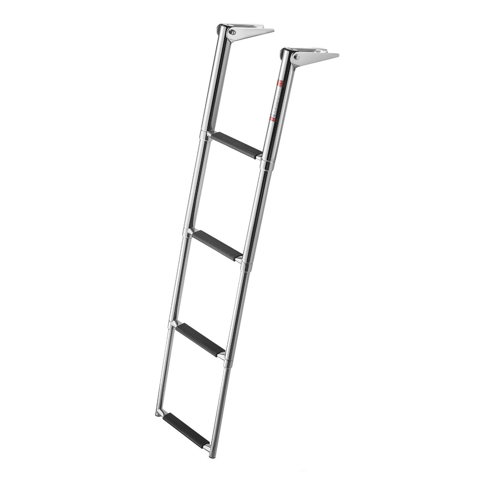 Alt View 5. VEVOR - Boat Ladder, 4 Steps, Stainless Steel Telescoping Folding Swim Deck Ladder for Rear Entry Inboard, Heavy Duty 900 lbs - Silver.