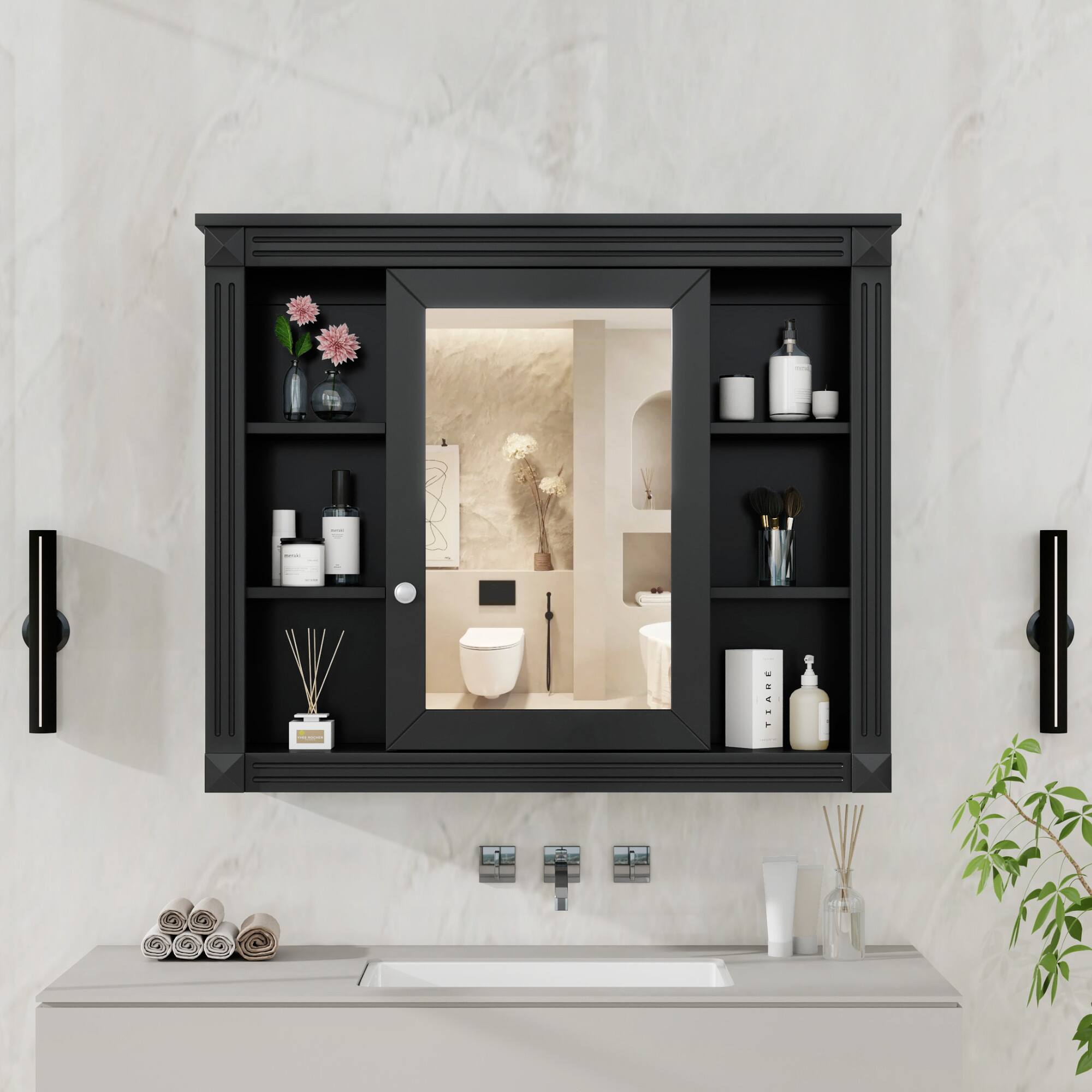 Alt View 2. APRILSOUL - 35'' x 28'' Wall Mounted Bathroom Storage Cabinet Medicine Cabinet - Black.