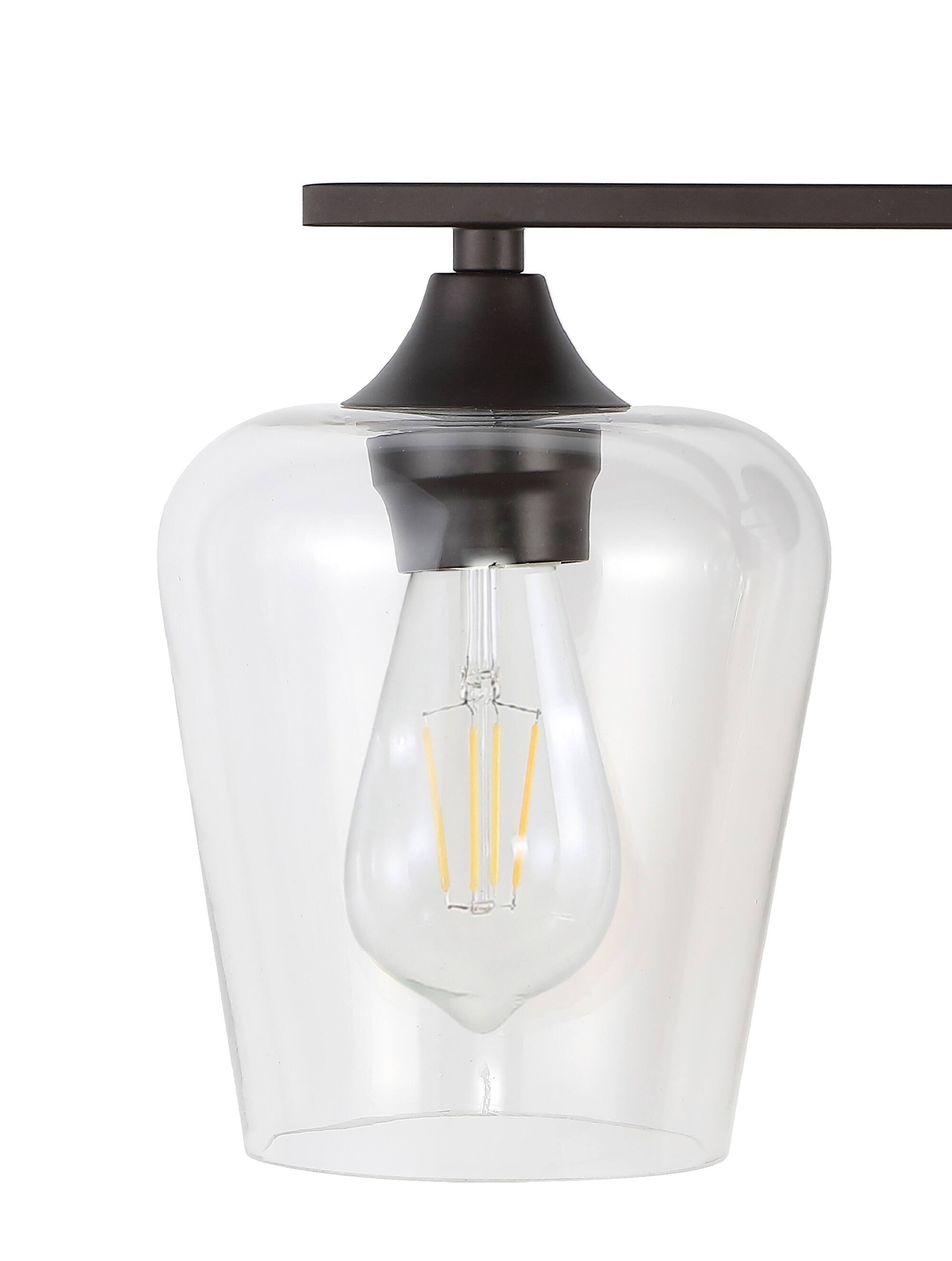 Alt View 4. Jonathan Y - Jayne 32" 4-Light Iron/Seeded Glass Cottage Rustic LED Vanity Light, Oil Rubbed Bronze - Oil Rubbed Bronze.