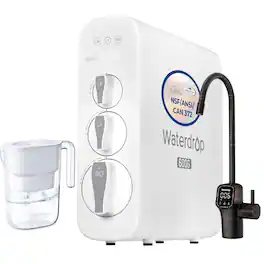 Waterdrop - G3P600 Tankless Reverse Osmosis Under-Sink Water Filter System, 600 GPD, Bronze Smart LED Faucet, Extra PT-05W Pitcher - White