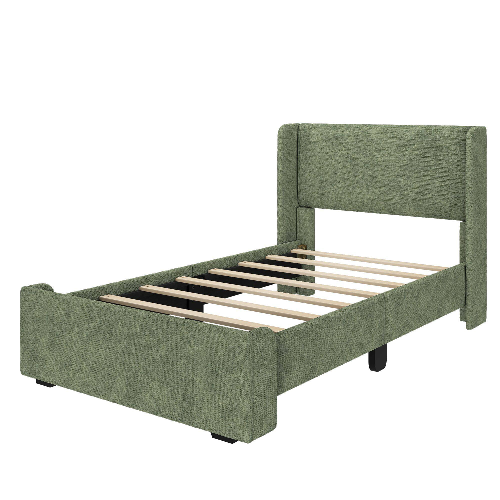 Alt View 2. Plank+Beam - Upholstered Bed with Rectangular Headboard (Twin), Green - Green.