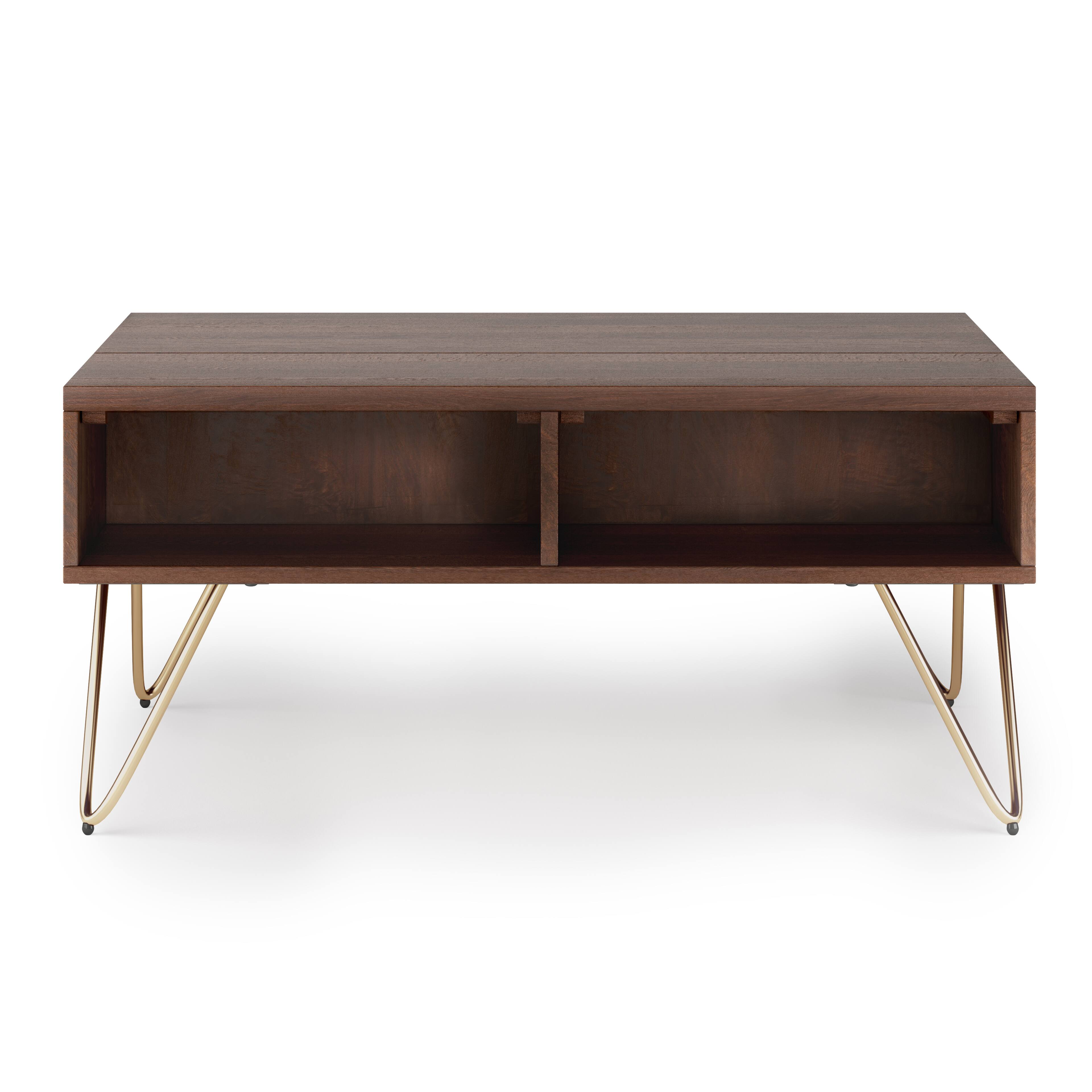 Alt View 11. Simpli Home - Hunter Small Lift Top Coffee Table - Umber Brown and Gold.