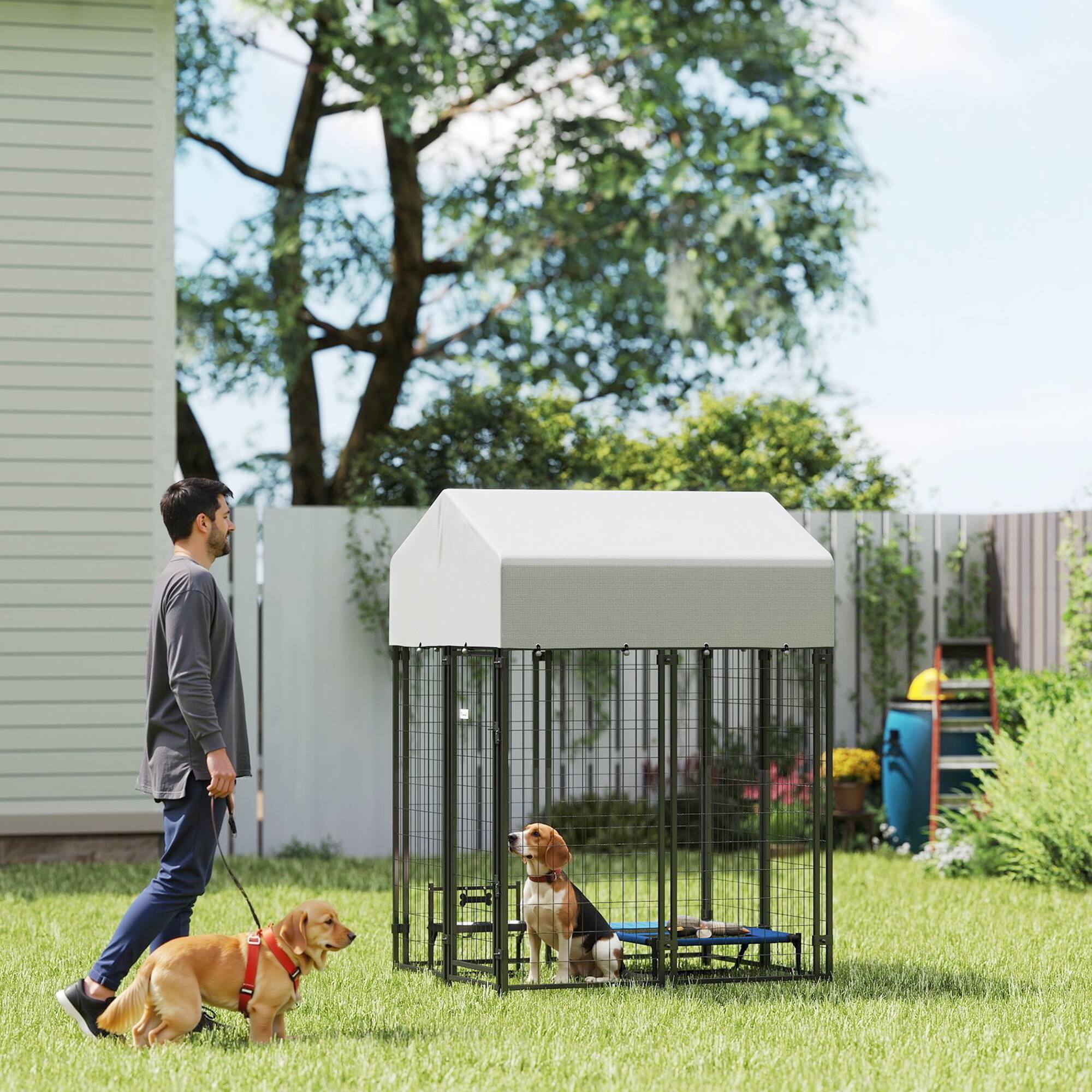 Alt View 1. Pawhut - Dog Kennel with Roof - Silver.