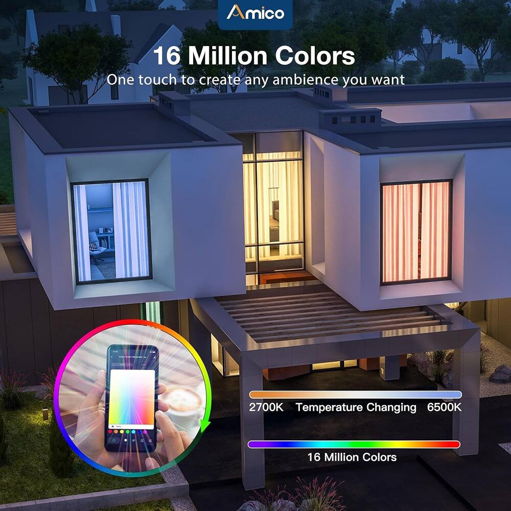 Amico

16 Million Colors  
One touch to create any ambiance you want

2700K Temperature Changing 6500K  
16 Million Colors
