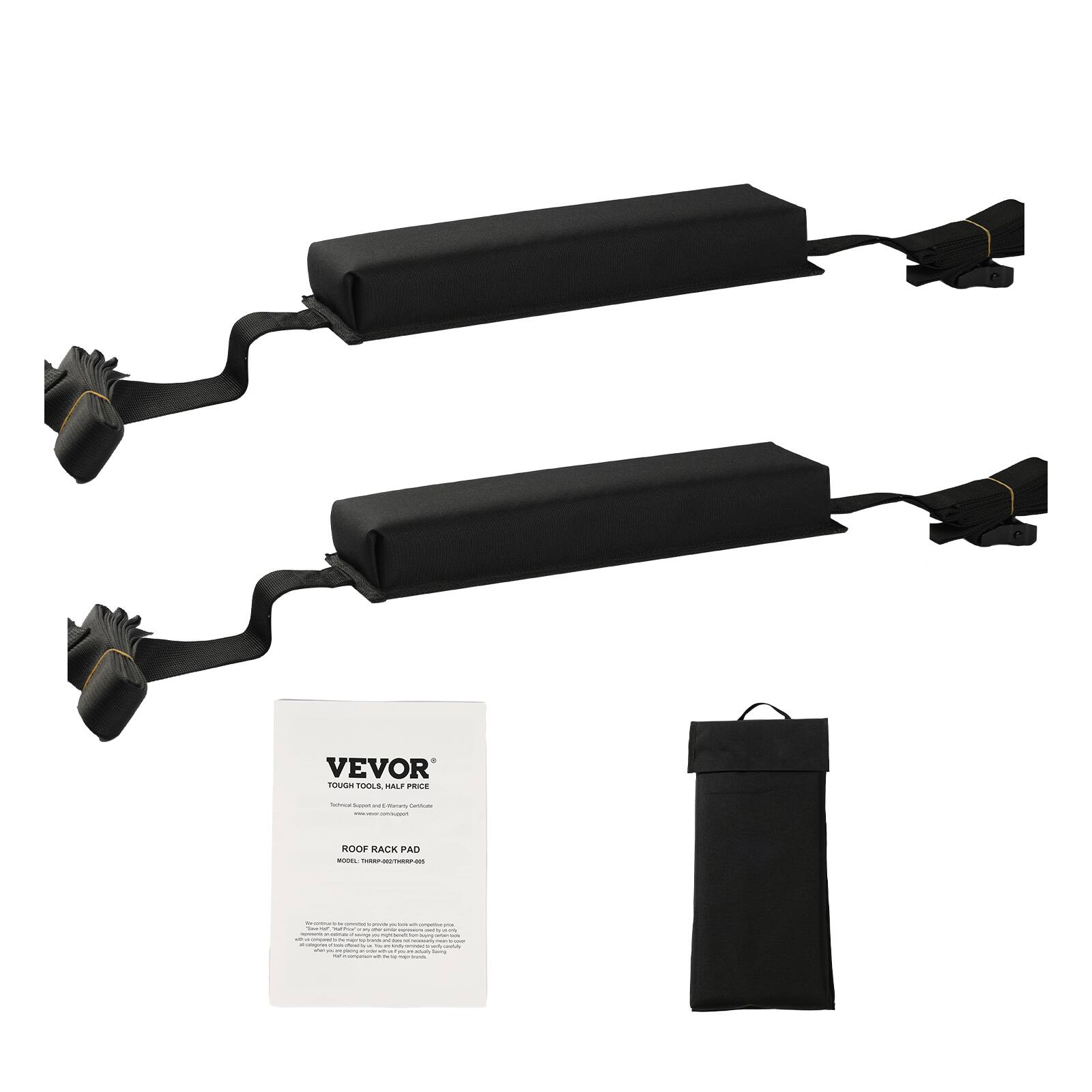 VEVOR  
TOUGH TOOLS, HALF PRICE  

Natural Support and Extra Comfort  

ROOF RACK PAD  
MODEL: TRMP-022THERP-05  

[Text on the image is not fully legible, but it appears to include product details and instructions.]