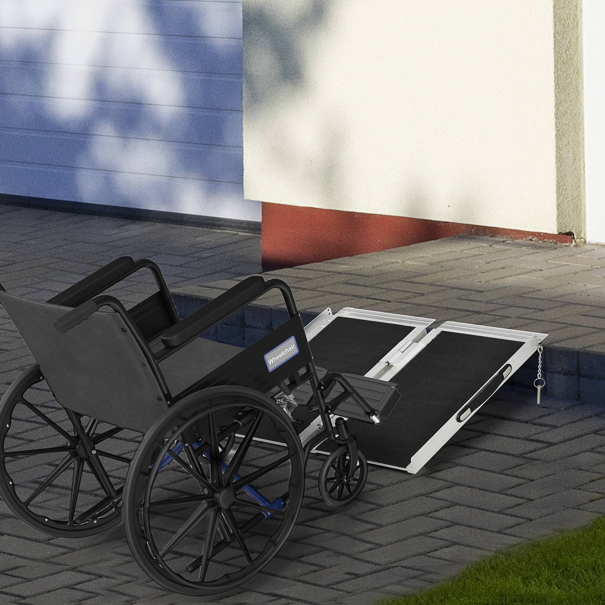 Alt View 1. Homcom - Wheelchair Ramp 2FT, Folding Aluminum Threshold Ramp with Non-Slip Surface, Transition Plate - Black.
